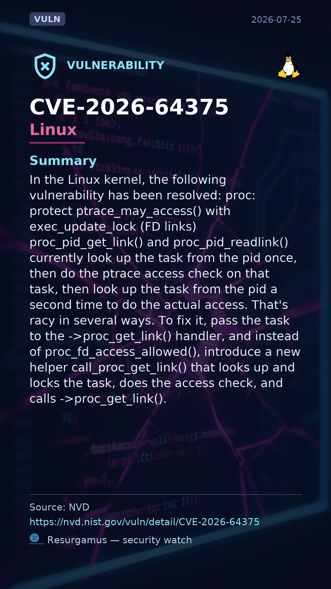 CVE-2026-64375 - Linux vulnerability