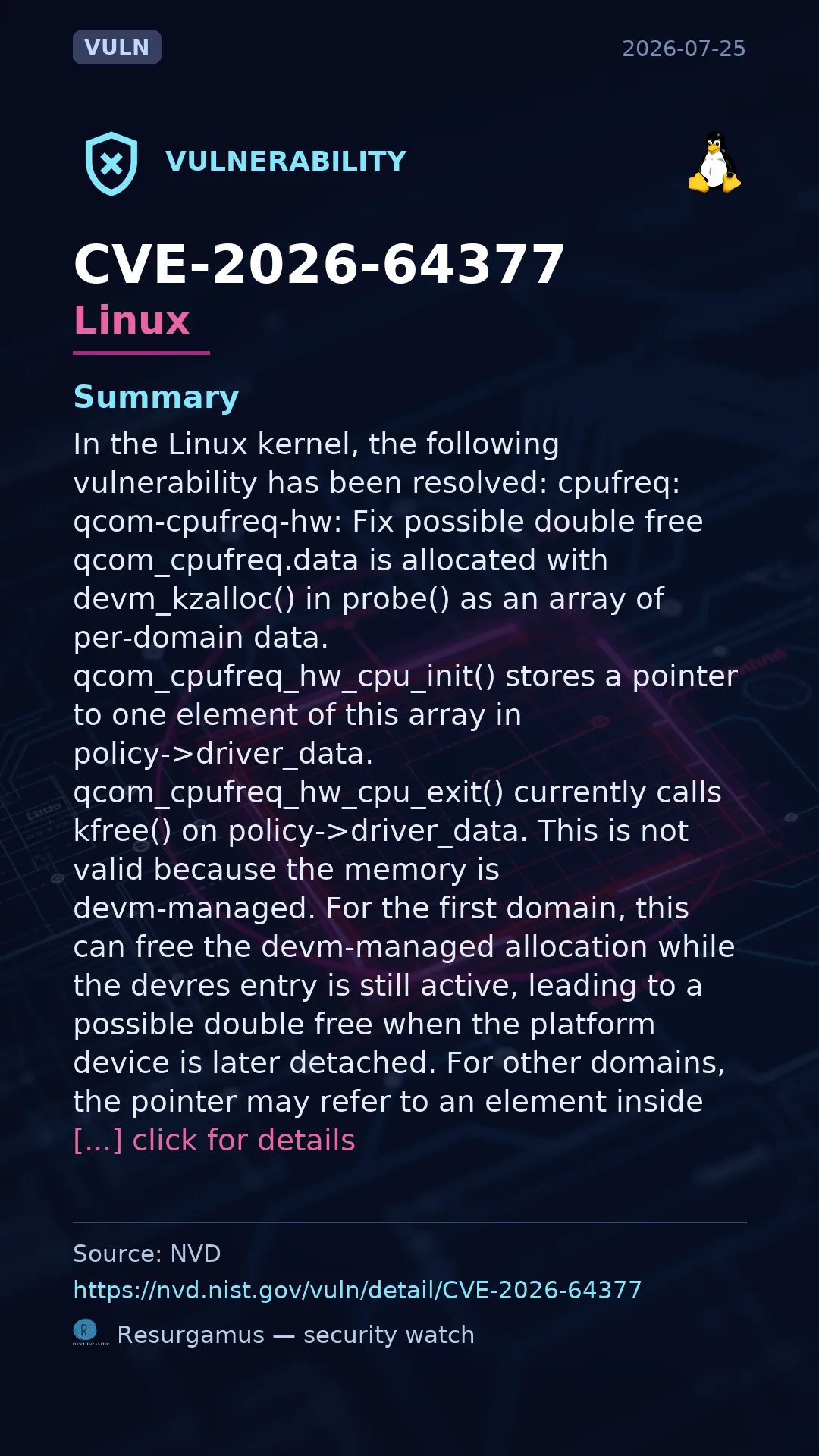 CVE-2026-64377 - Linux vulnerability