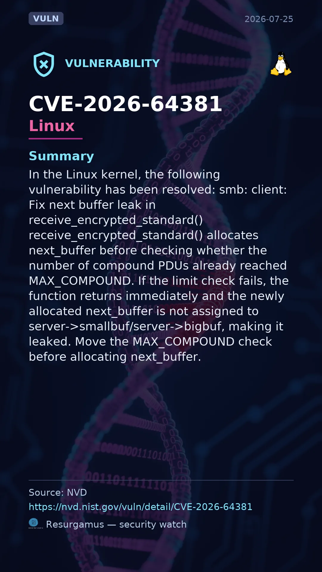 CVE-2026-64381 - Linux vulnerability