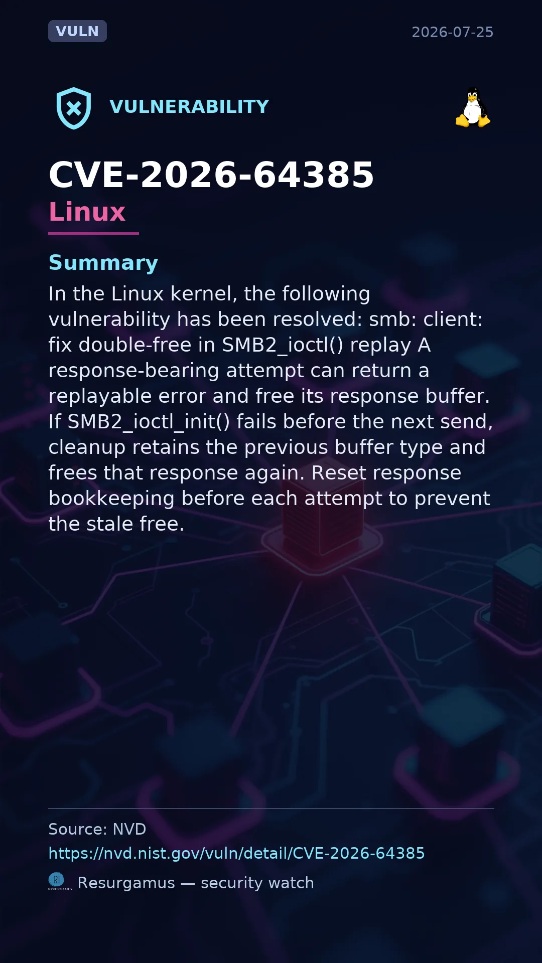 CVE-2026-64385 - Linux vulnerability