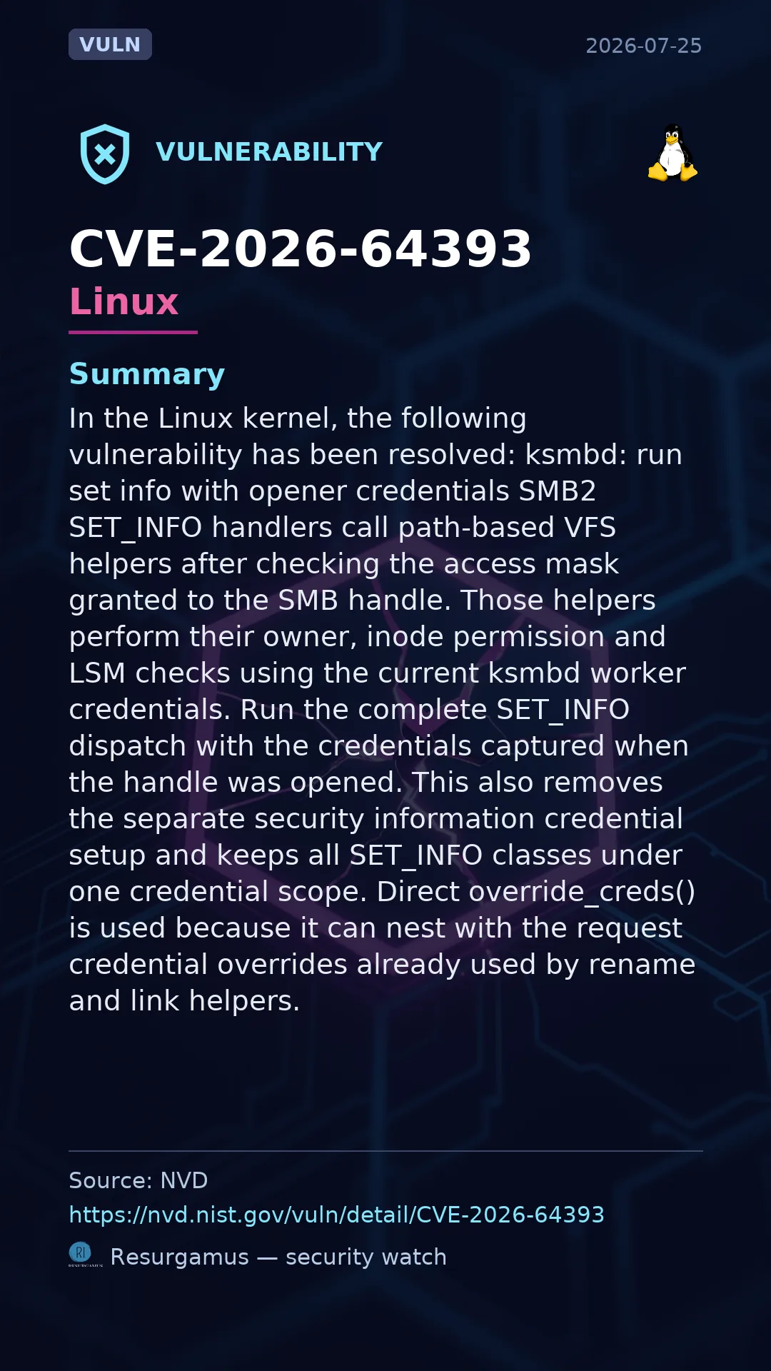 CVE-2026-64393 - Linux vulnerability