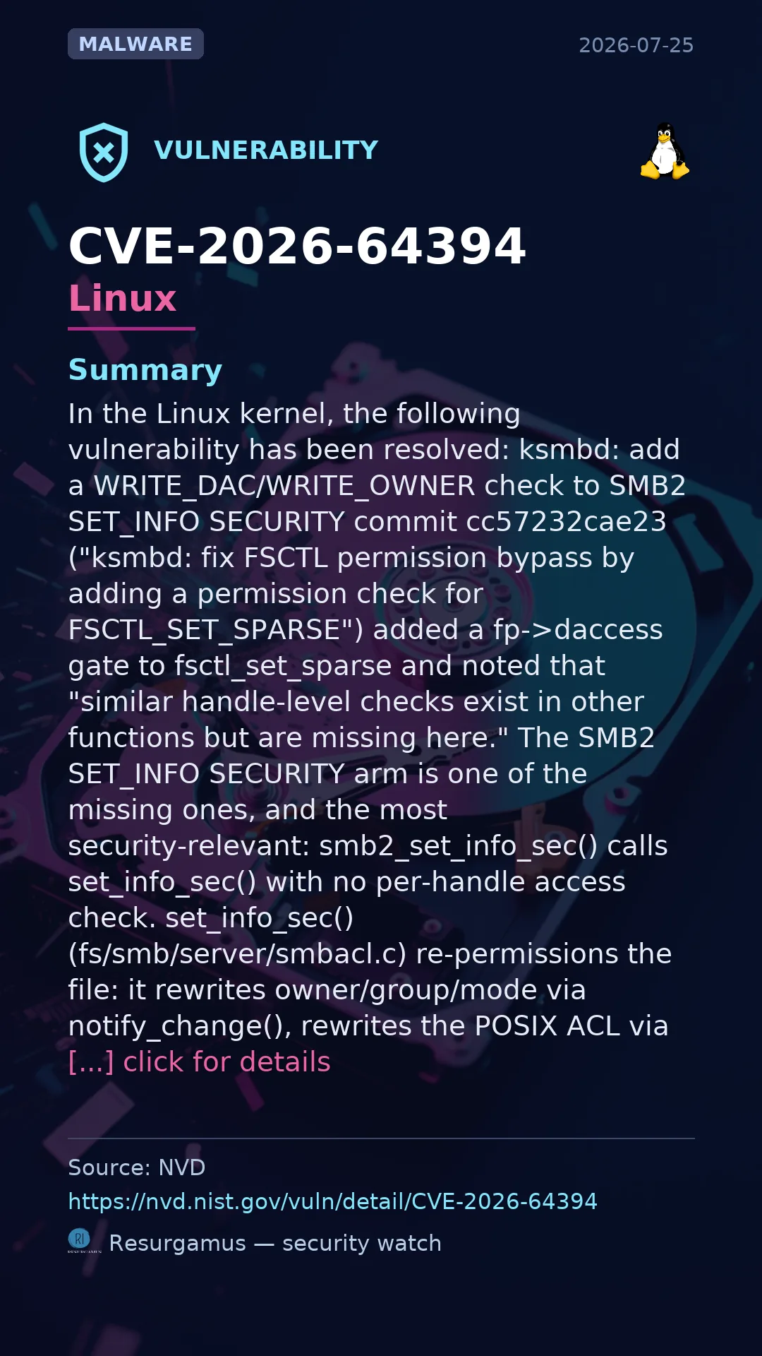CVE-2026-64394 - Linux vulnerability