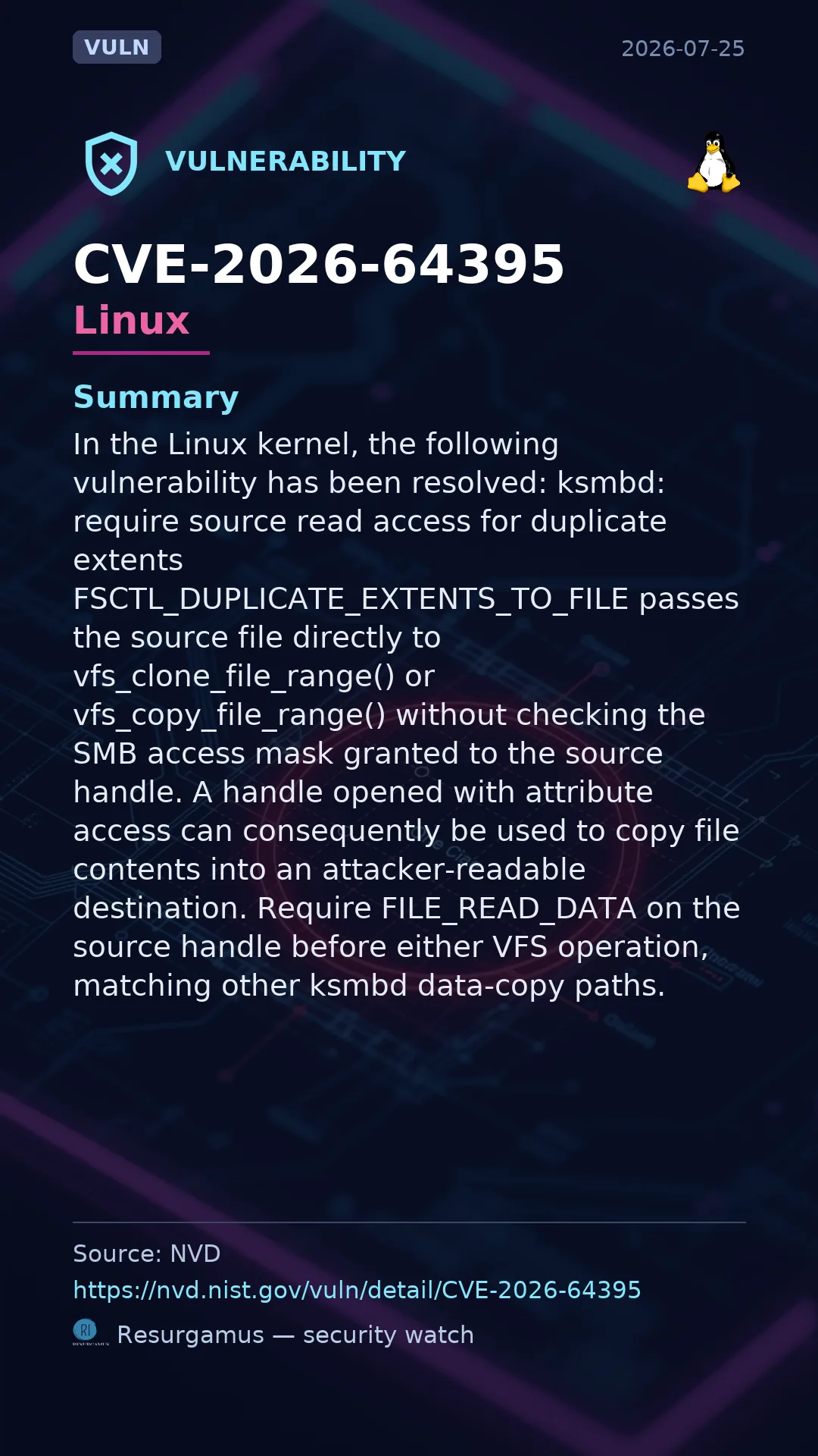 CVE-2026-64395 - Linux vulnerability