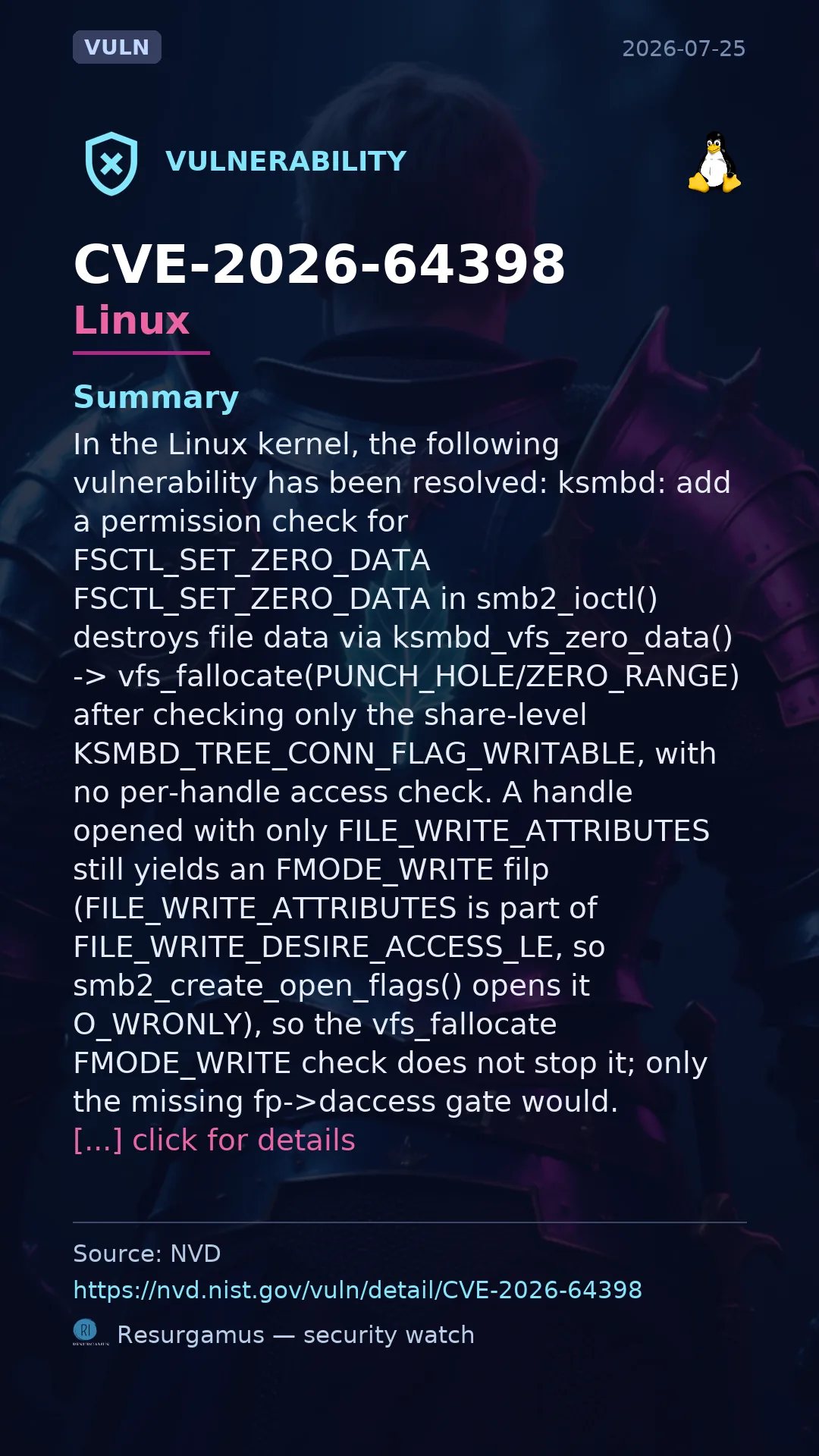 CVE-2026-64398 - Linux vulnerability