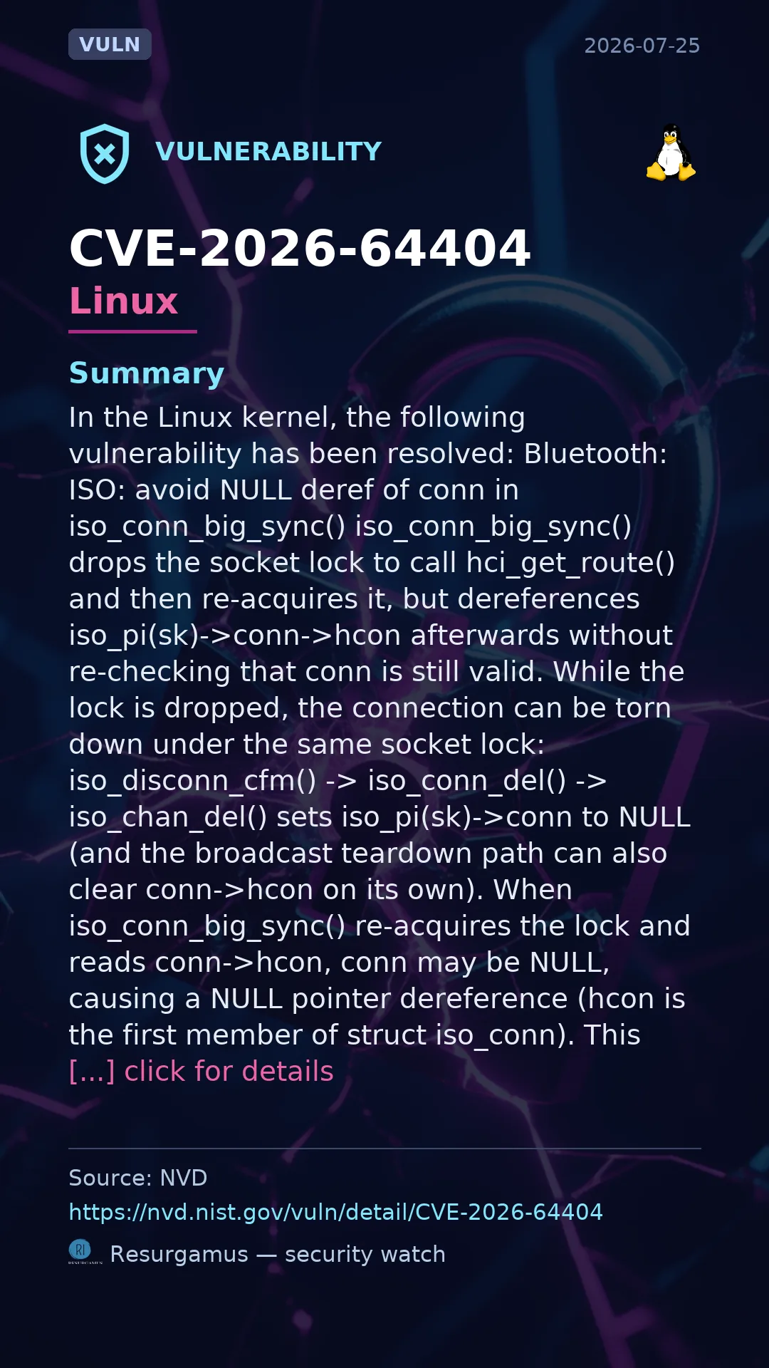 CVE-2026-64404 - Linux vulnerability
