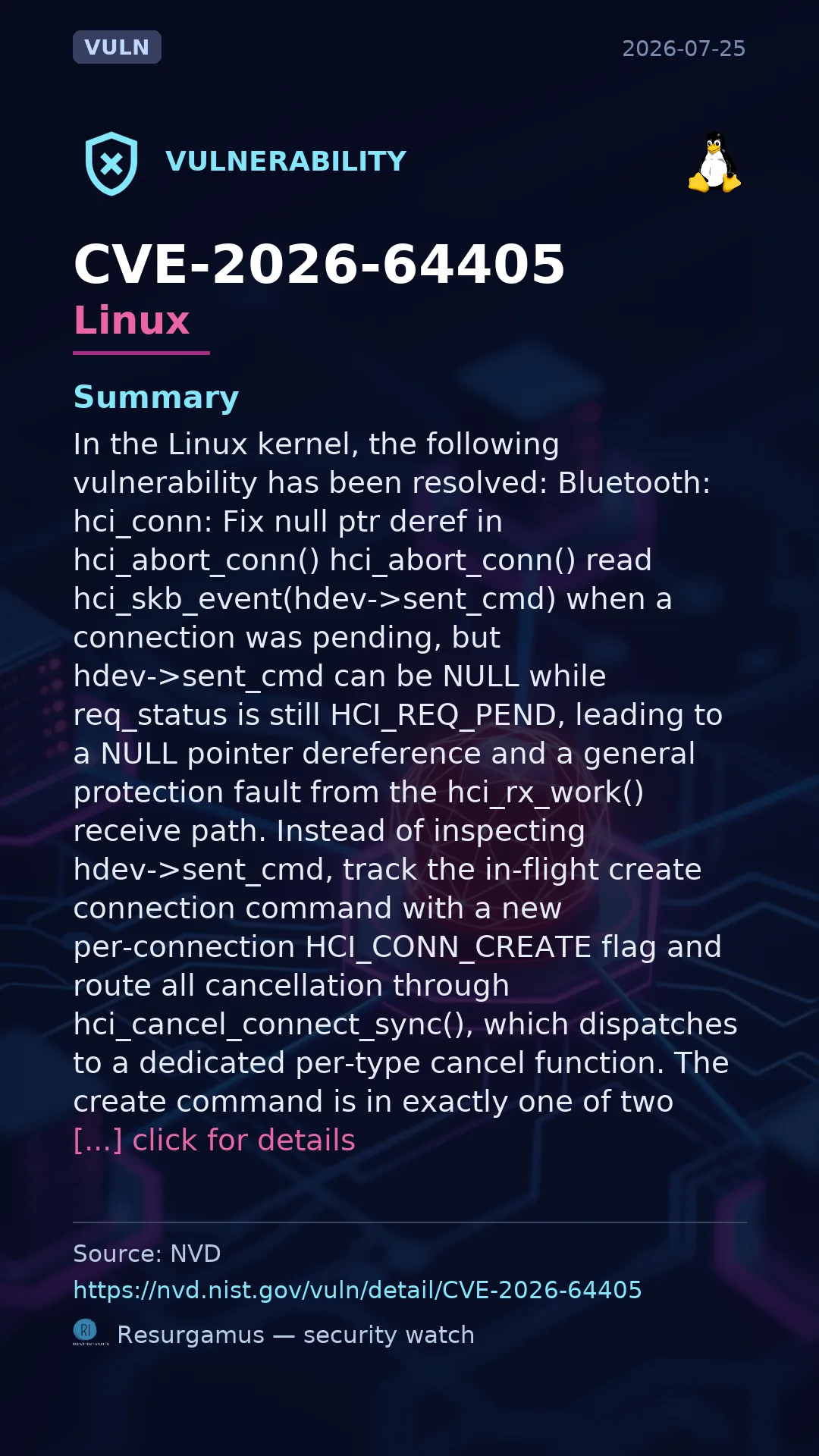 CVE-2026-64405 - Linux vulnerability