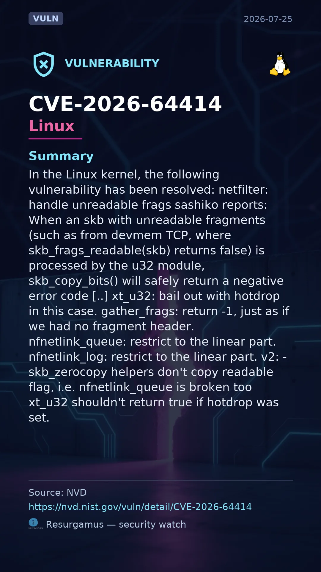 CVE-2026-64414 - Linux vulnerability