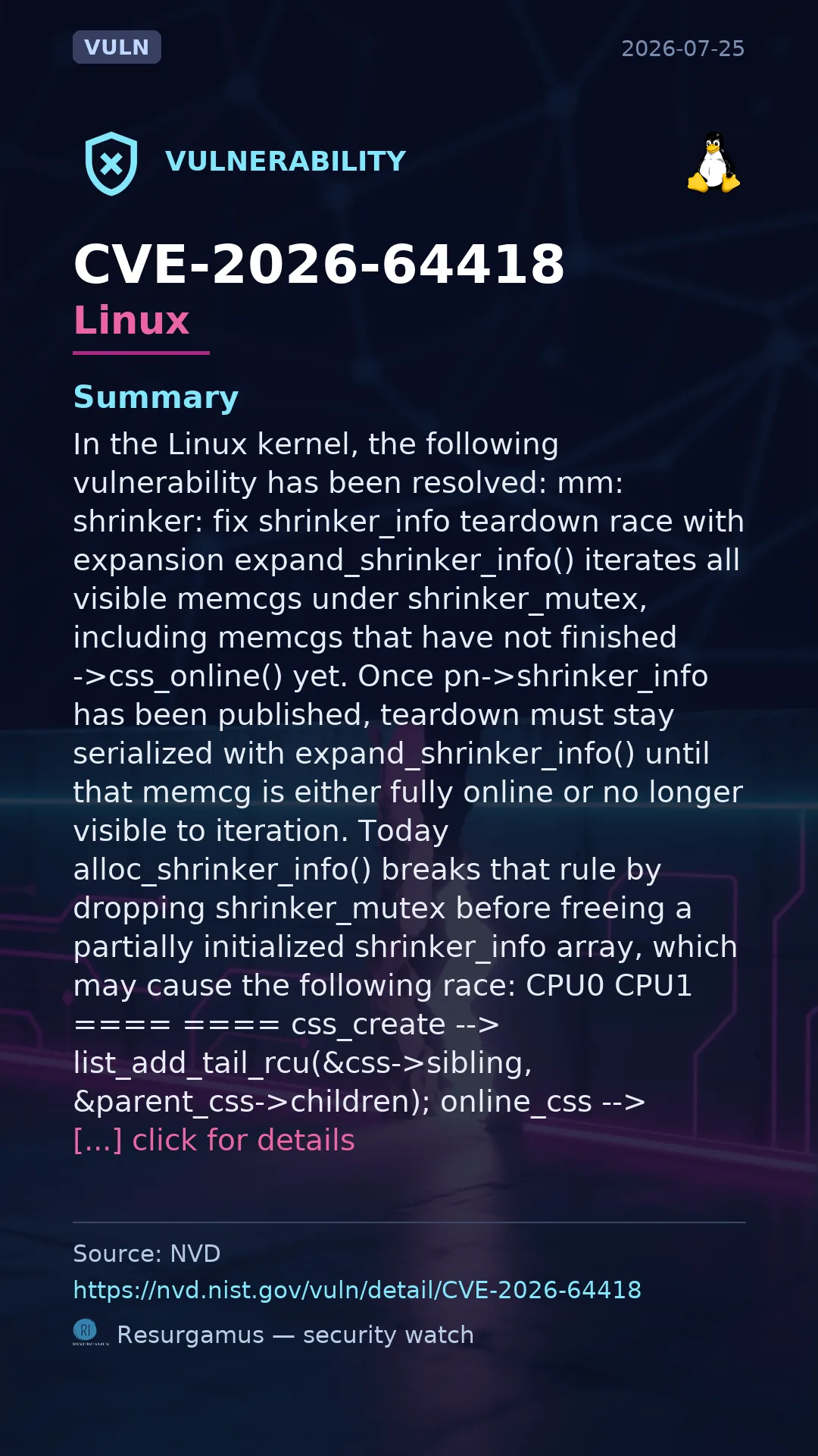 CVE-2026-64418 - Linux vulnerability