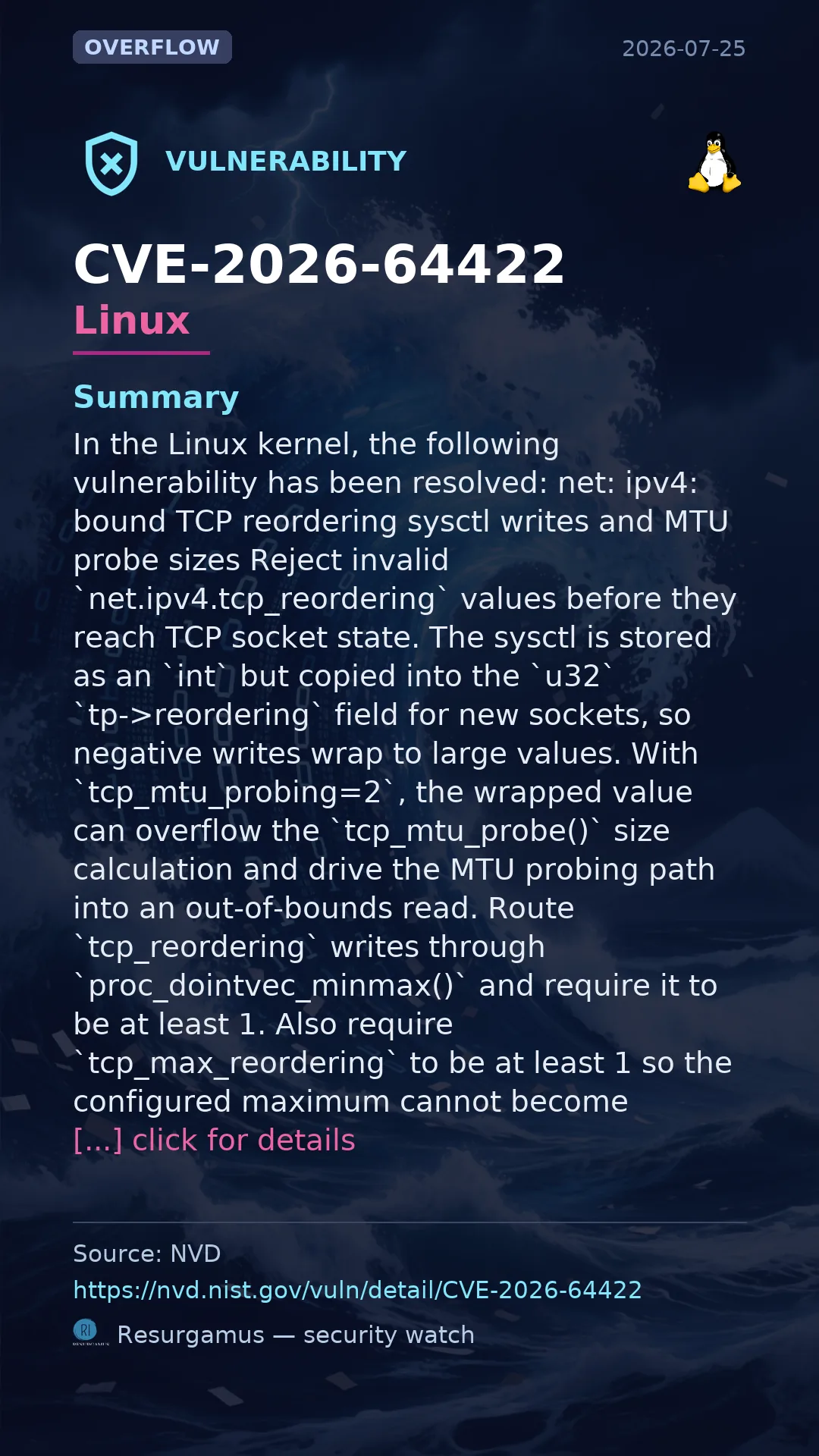 CVE-2026-64422 - Linux vulnerability