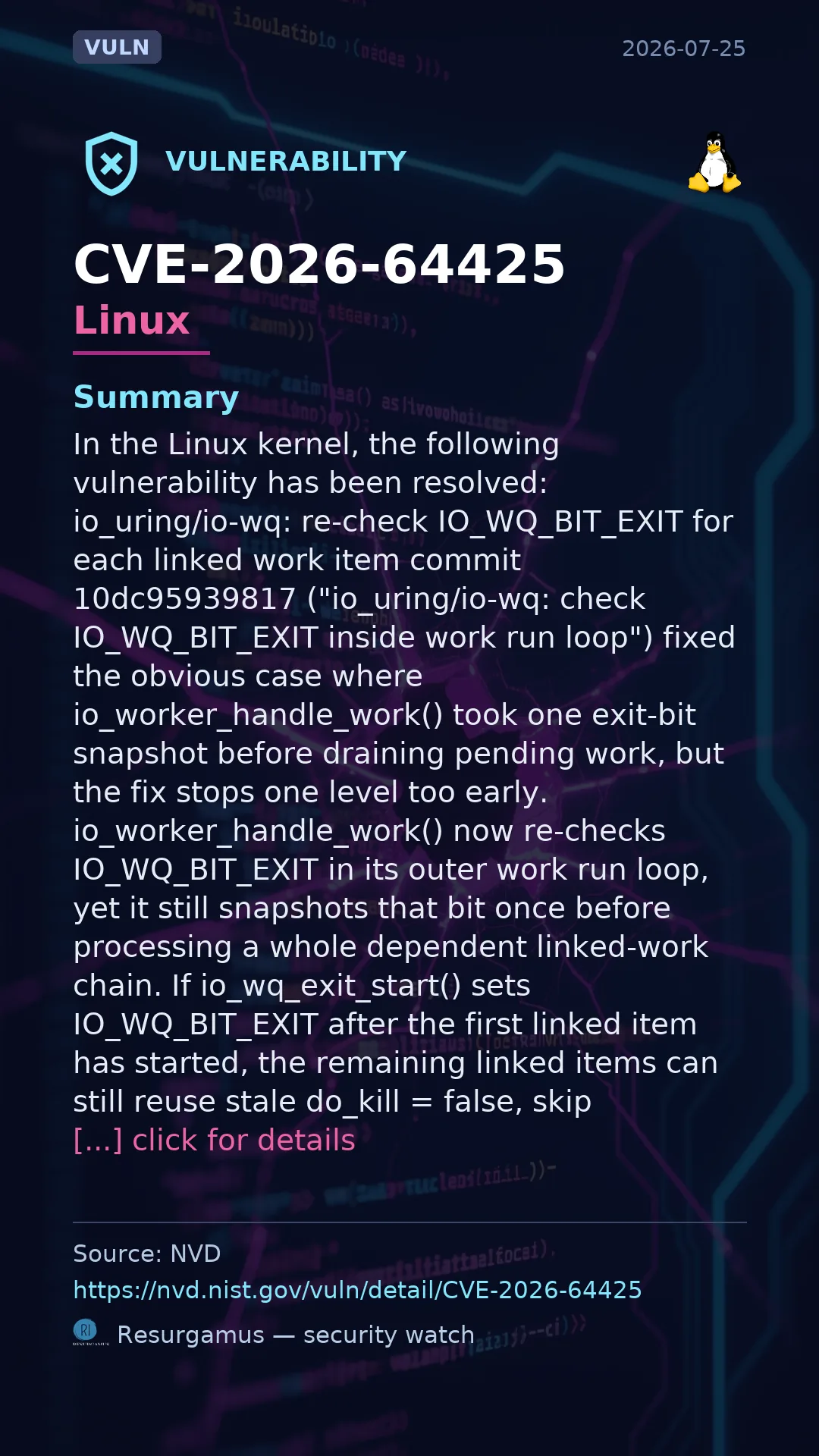CVE-2026-64425 - Linux vulnerability