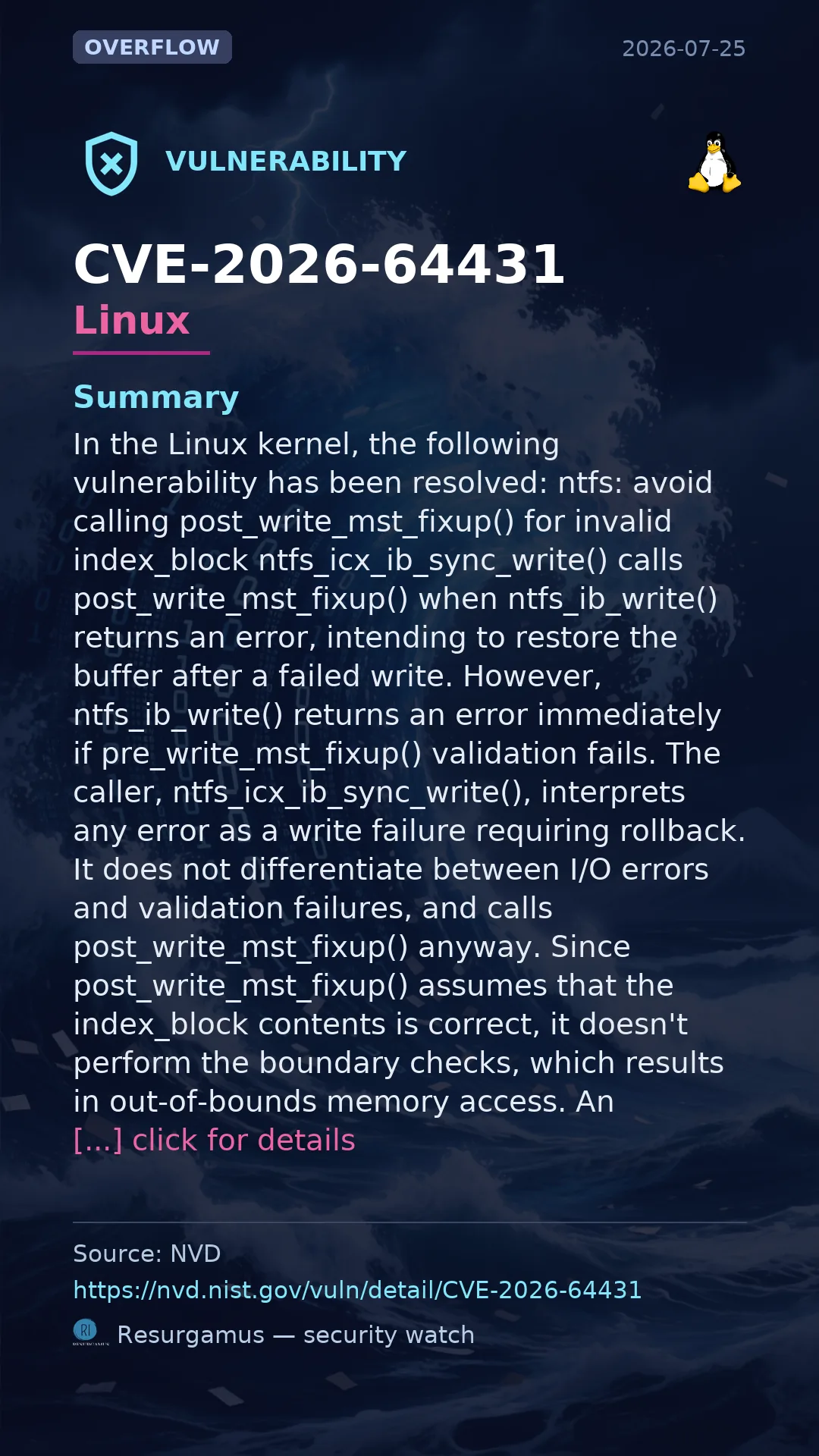 CVE-2026-64431 - Linux vulnerability