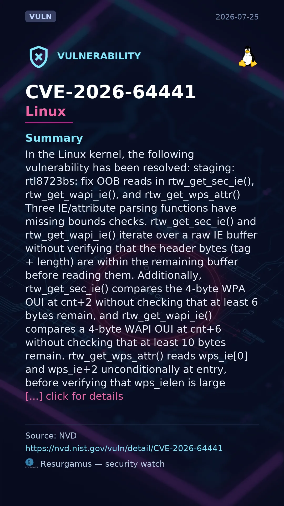 CVE-2026-64441 - Linux vulnerability