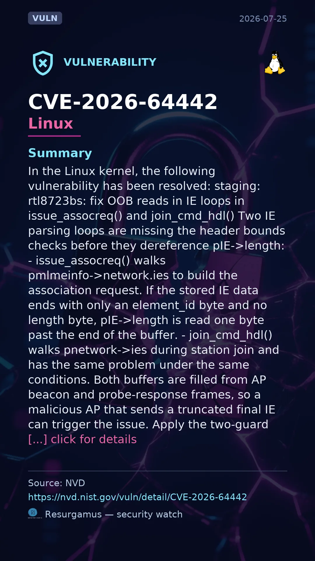 CVE-2026-64442 - Linux vulnerability