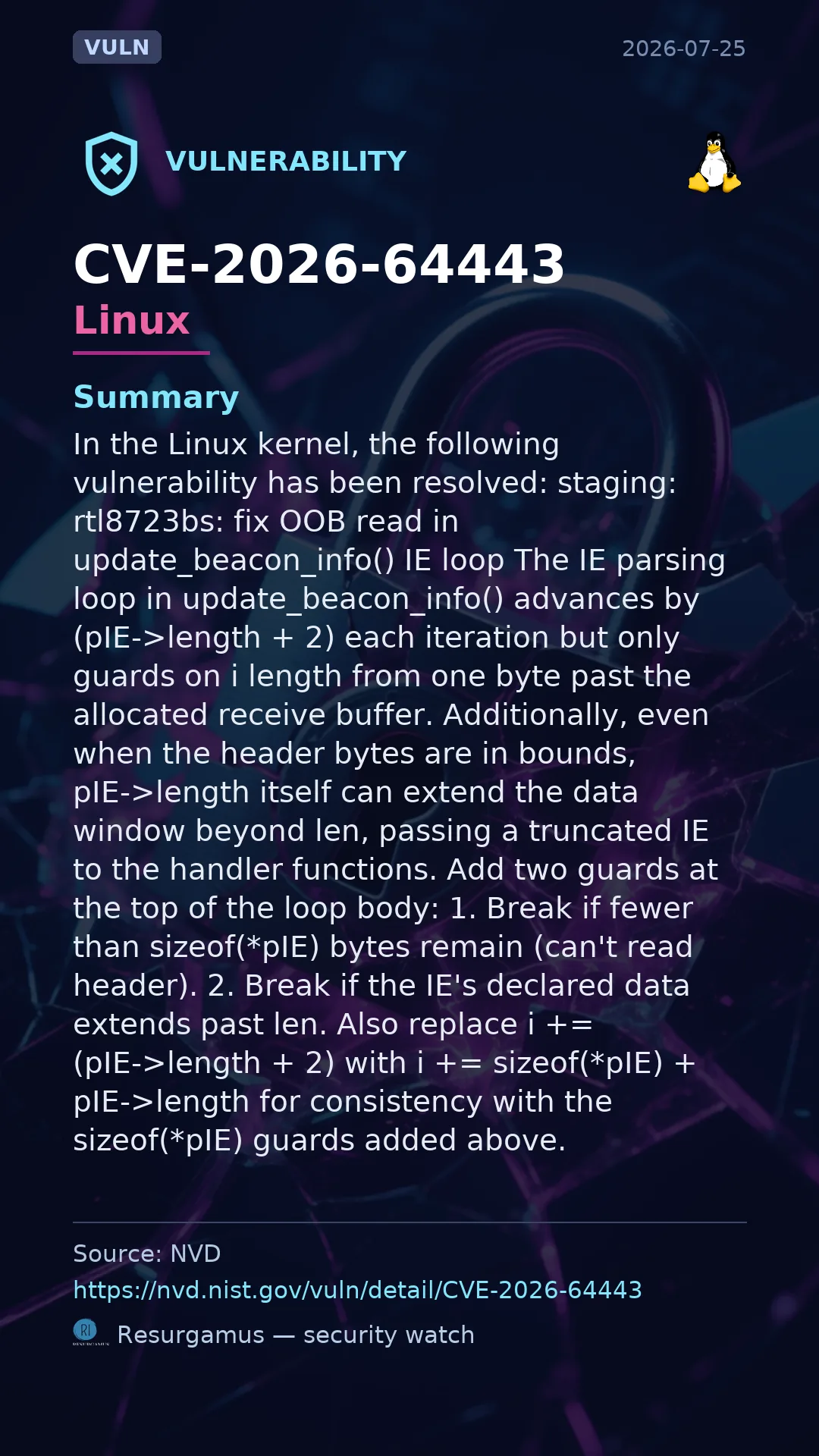 CVE-2026-64443 - Linux vulnerability