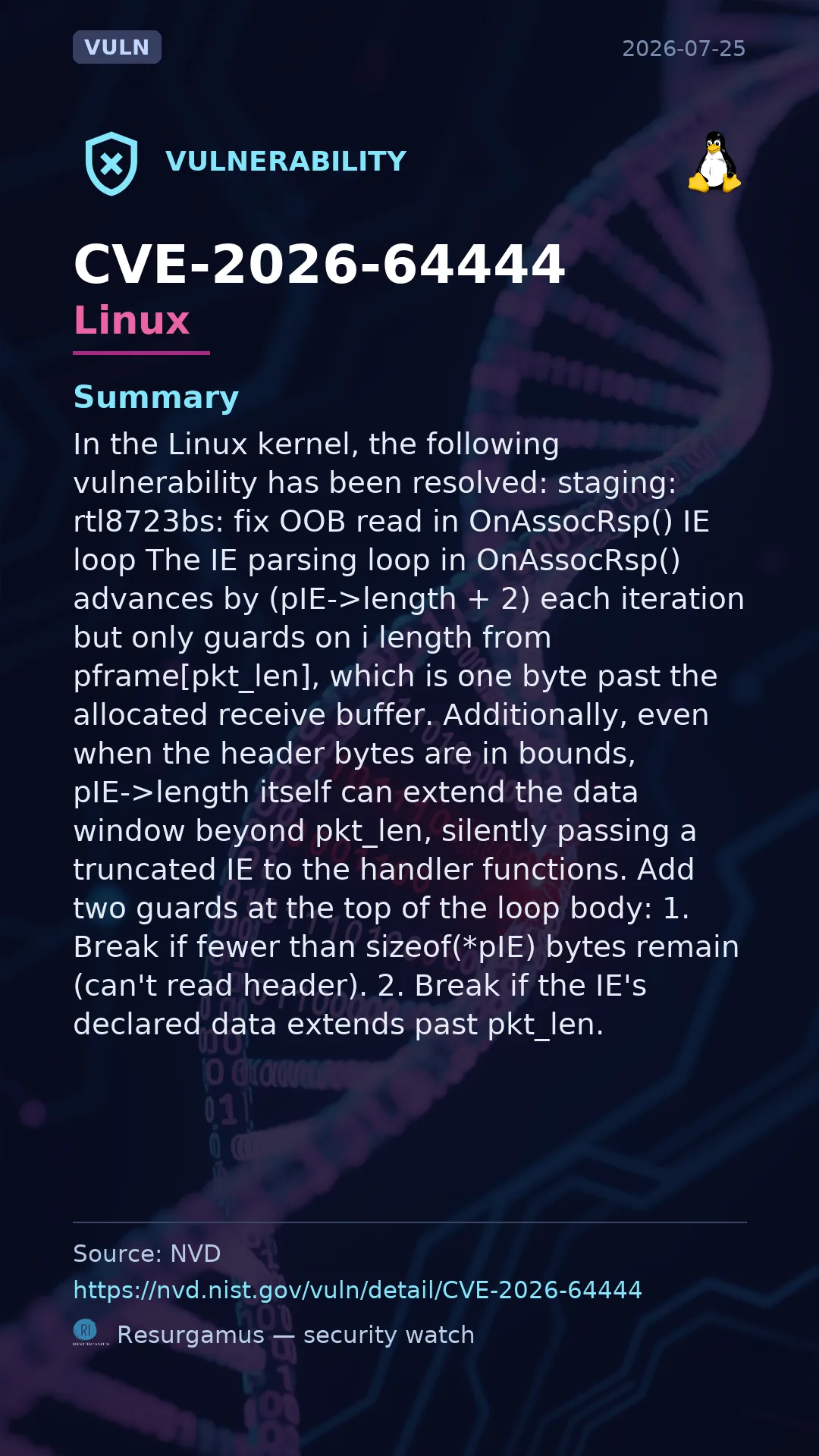 CVE-2026-64444 - Linux vulnerability