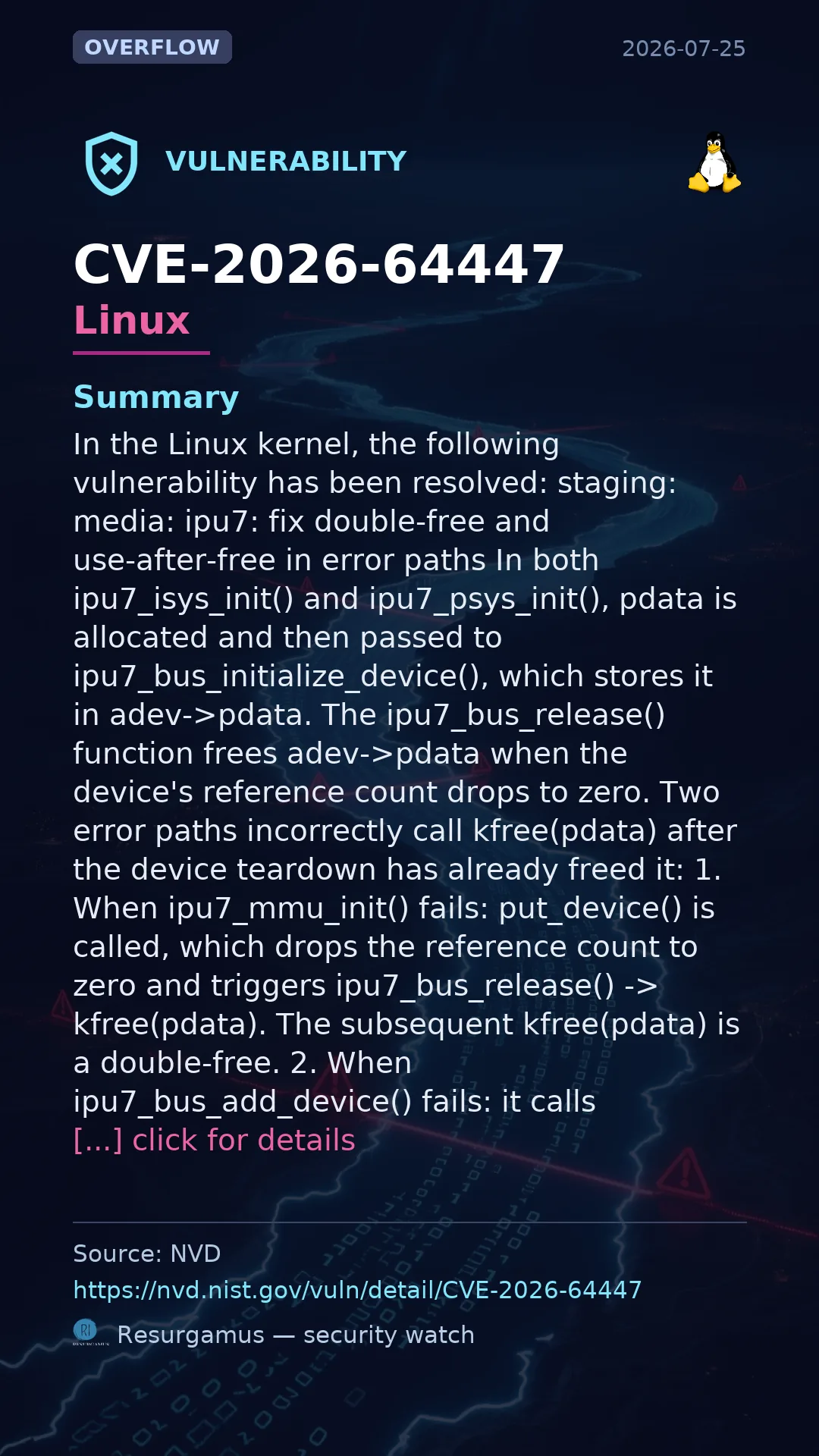 CVE-2026-64447 - Linux vulnerability