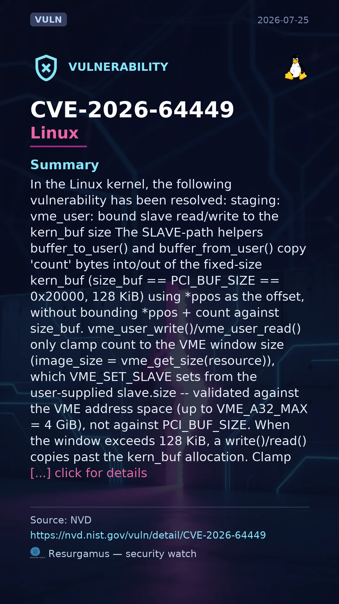 CVE-2026-64449 - Linux vulnerability