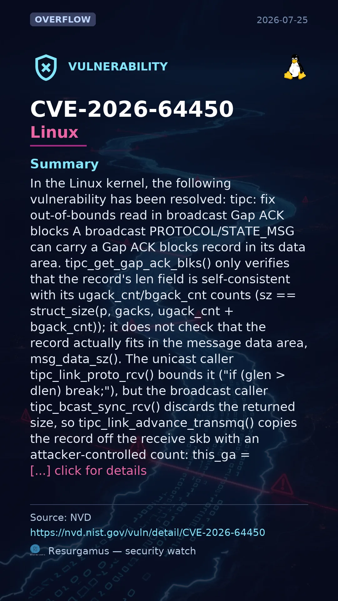 CVE-2026-64450 - Linux vulnerability