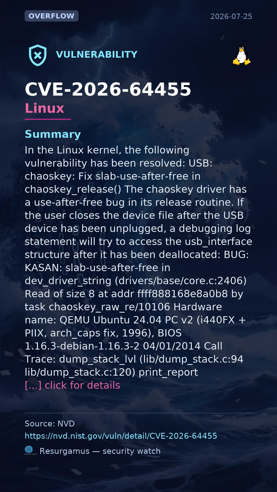 CVE-2026-64455 - Linux vulnerability