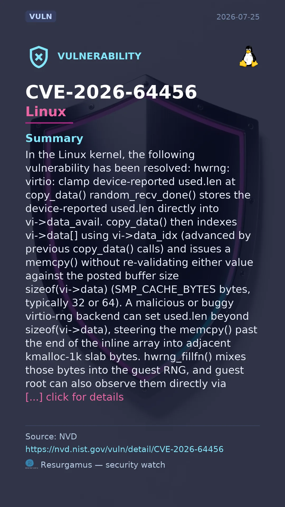 CVE-2026-64456 - Linux vulnerability
