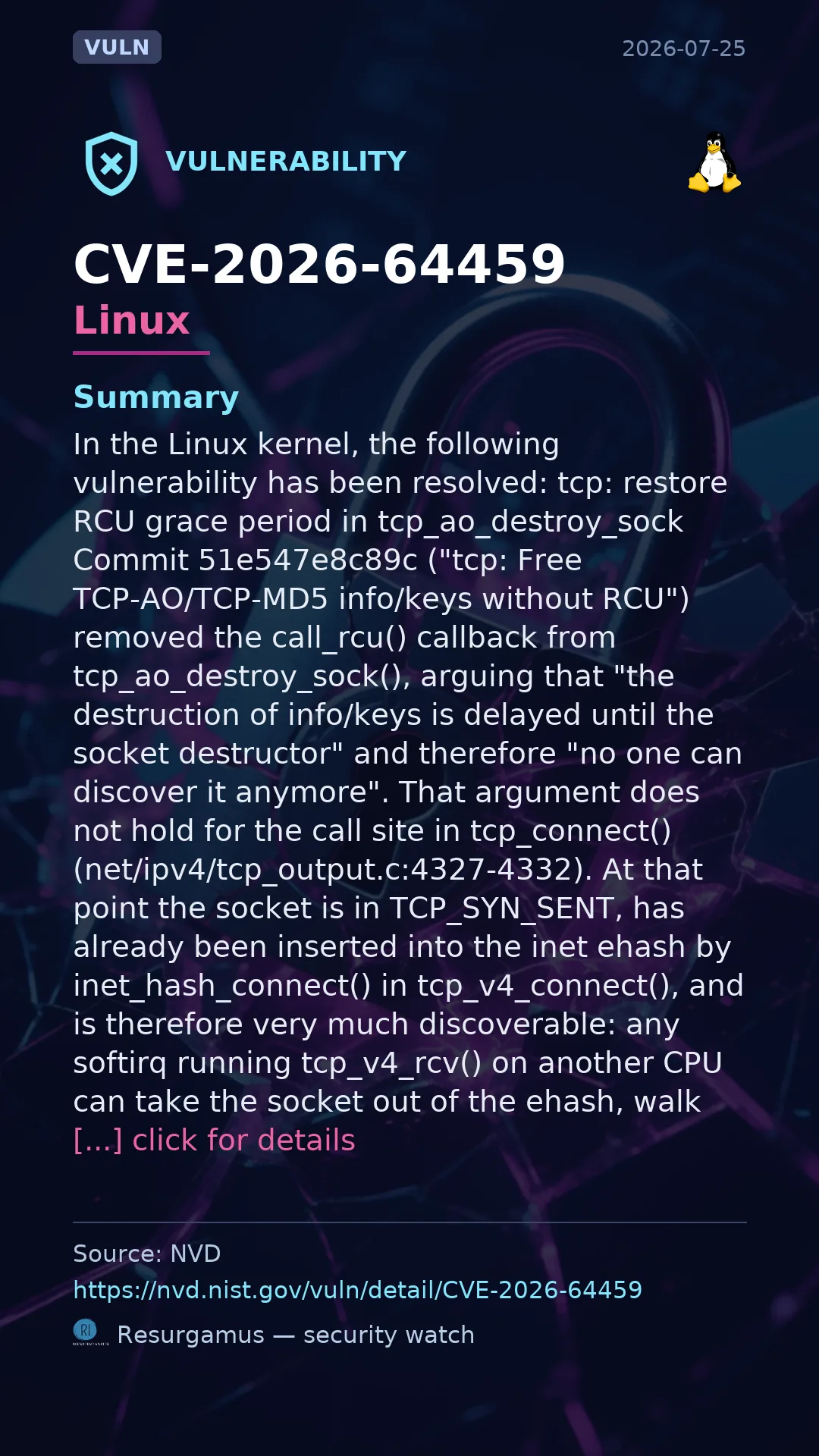 CVE-2026-64459 - Linux vulnerability