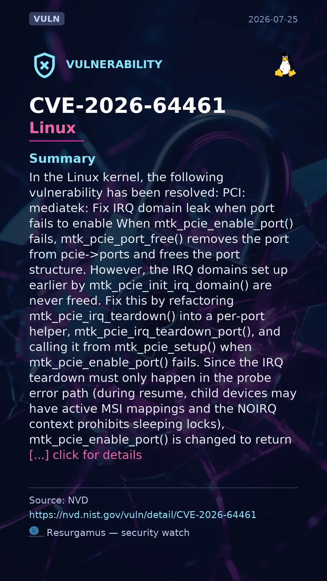 CVE-2026-64461 - Linux vulnerability