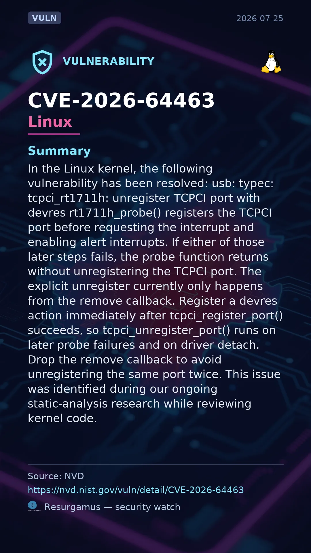 CVE-2026-64463 - Linux vulnerability