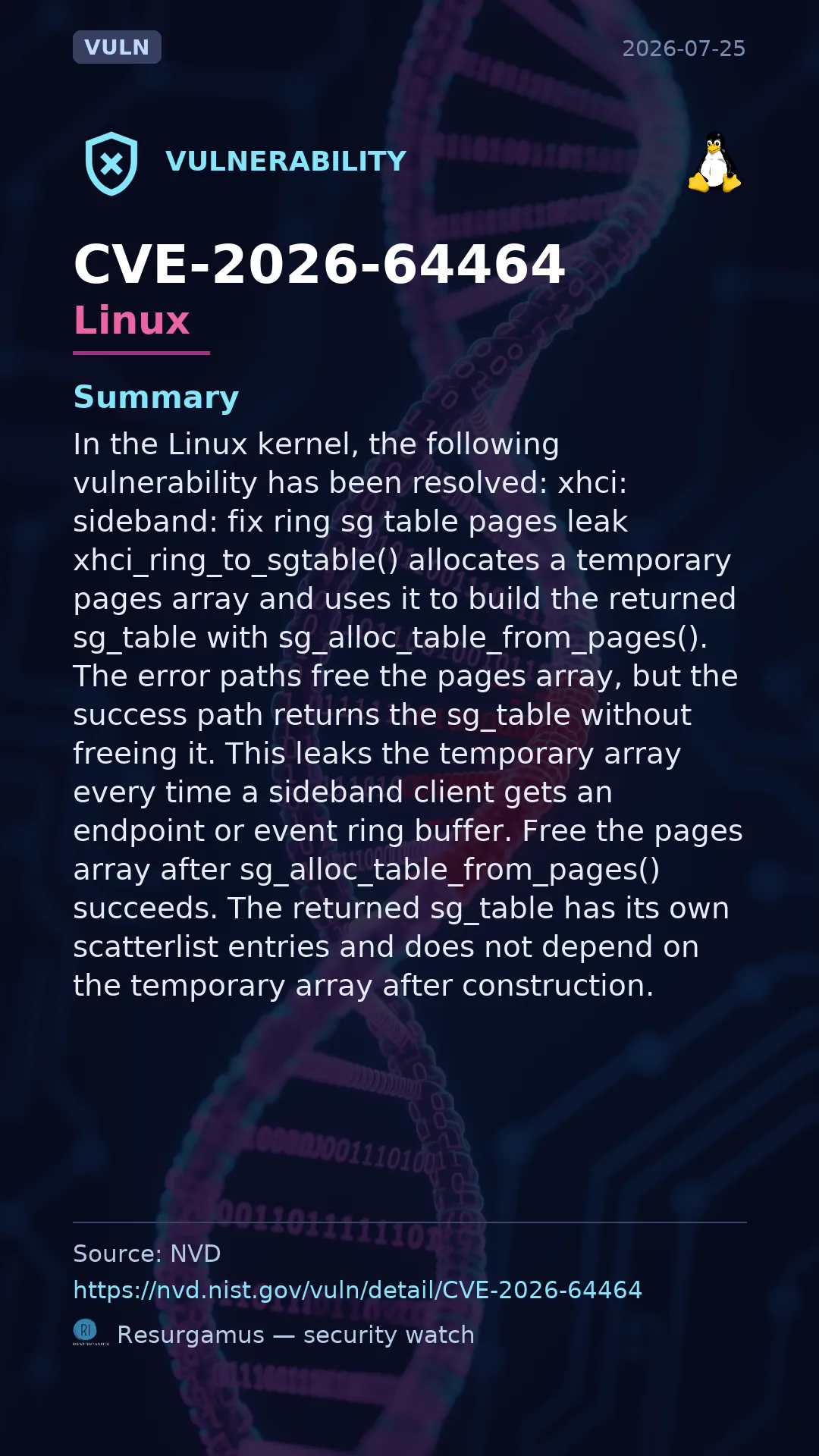 CVE-2026-64464 - Linux vulnerability