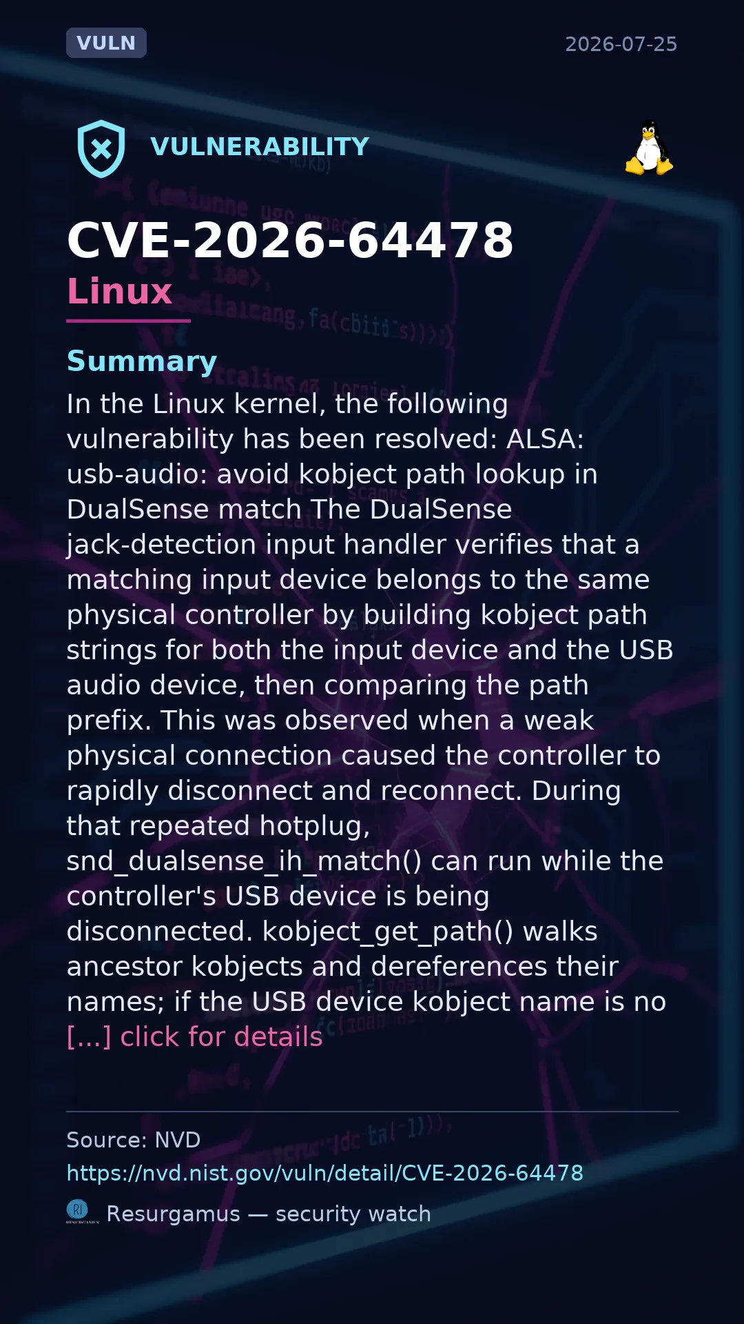 CVE-2026-64478 - Linux vulnerability
