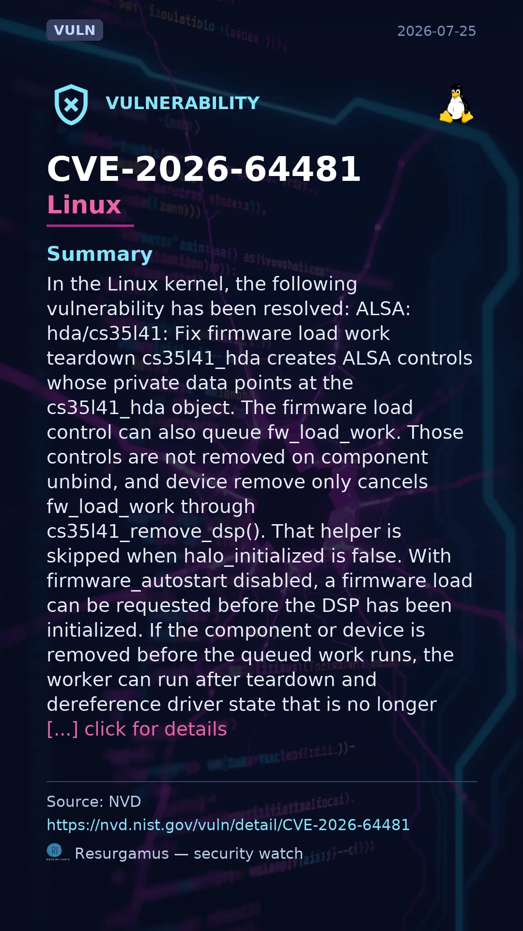 CVE-2026-64481 - Linux vulnerability