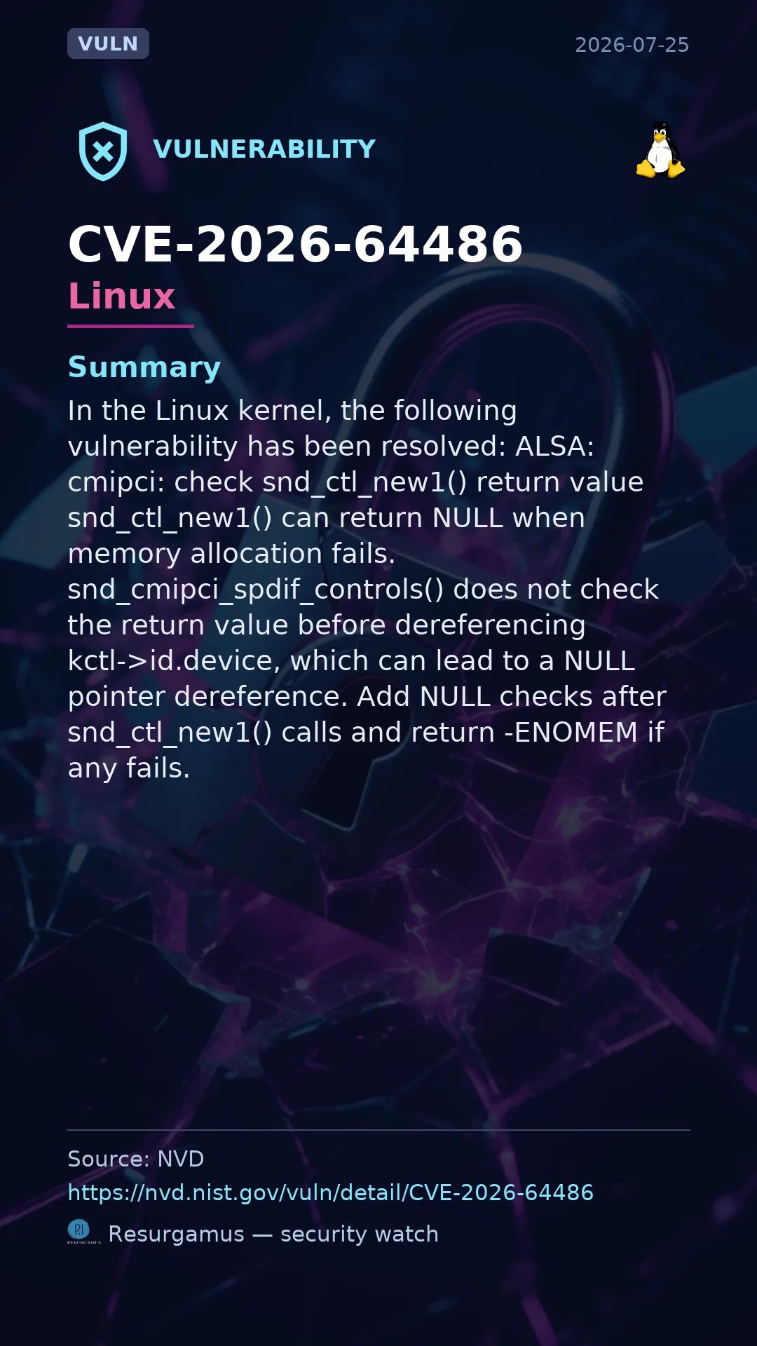 CVE-2026-64486 - Linux vulnerability