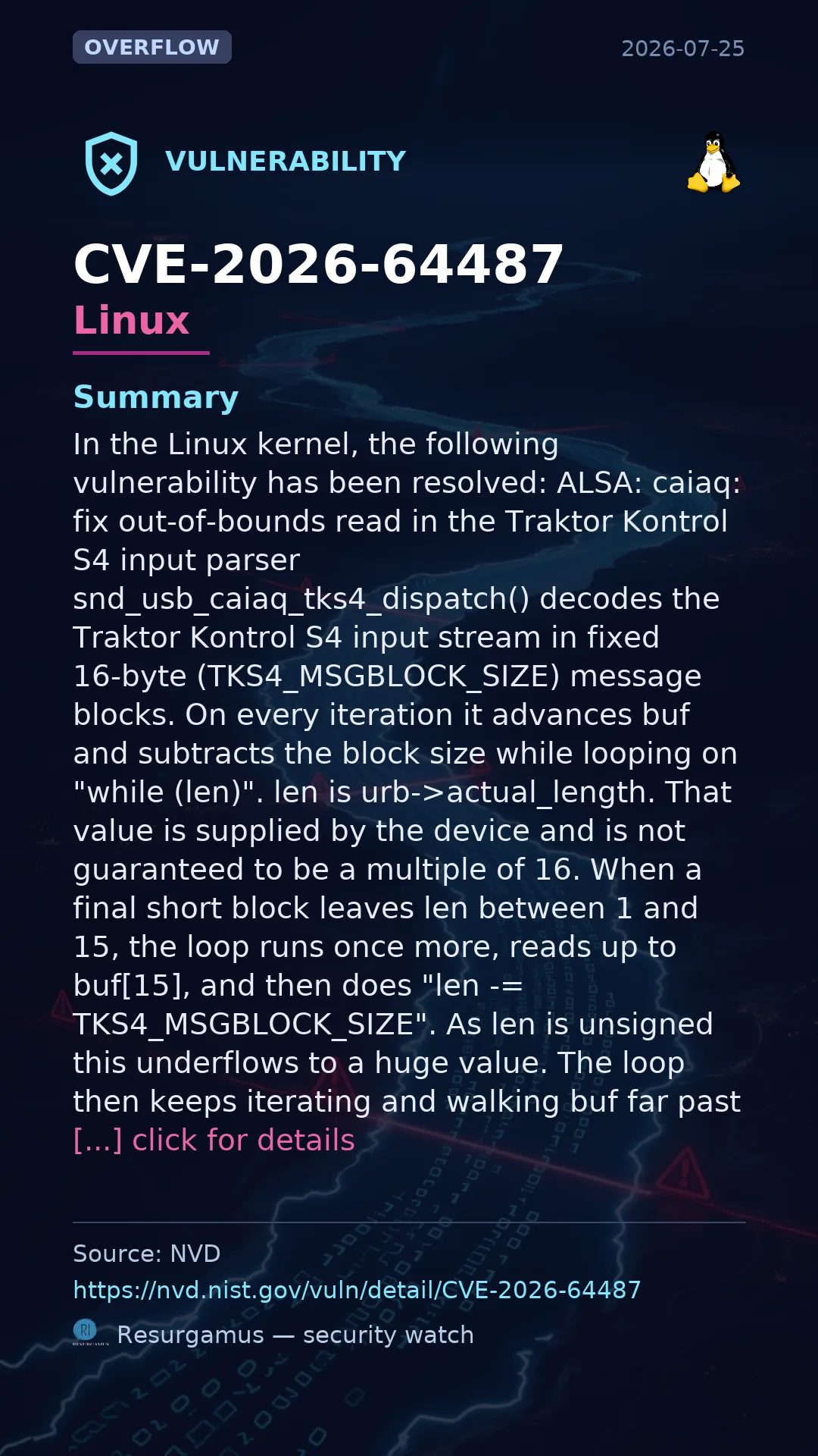 CVE-2026-64487 - Linux vulnerability