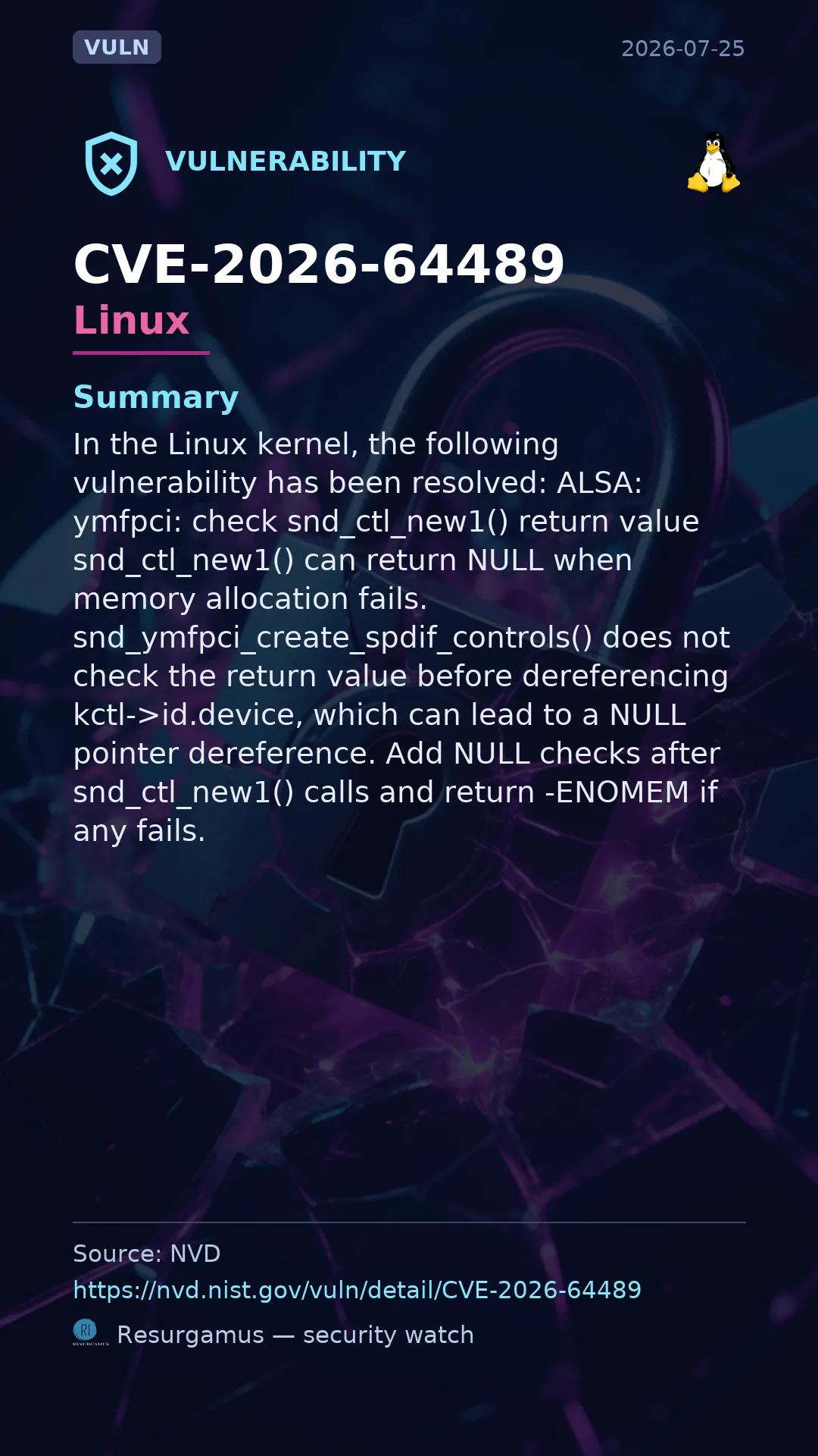 CVE-2026-64489 - Linux vulnerability