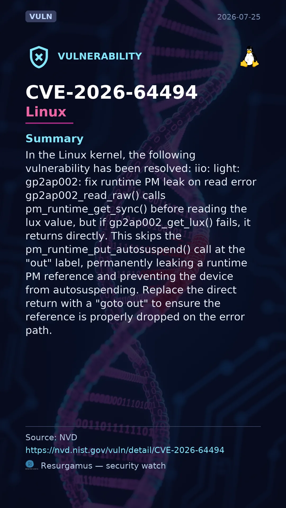 CVE-2026-64494 - Linux vulnerability
