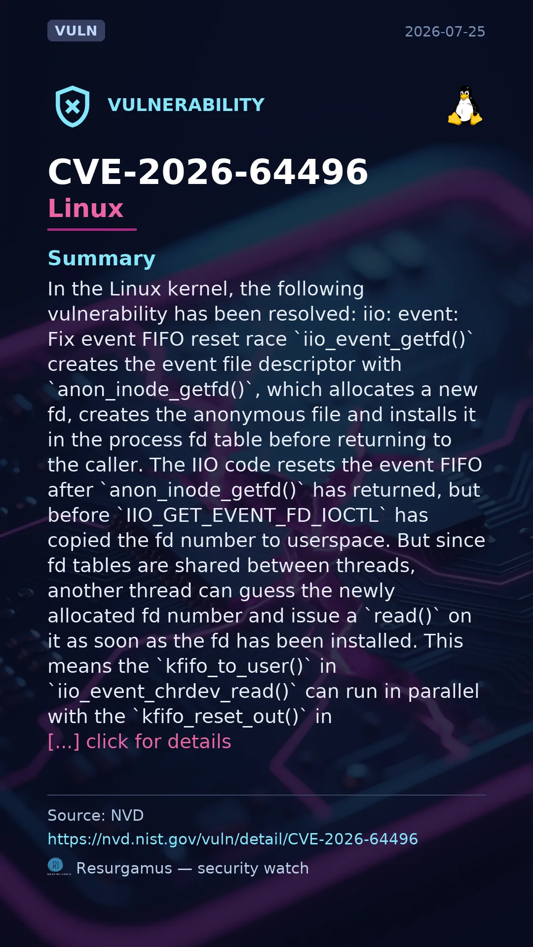 CVE-2026-64496 - Linux vulnerability