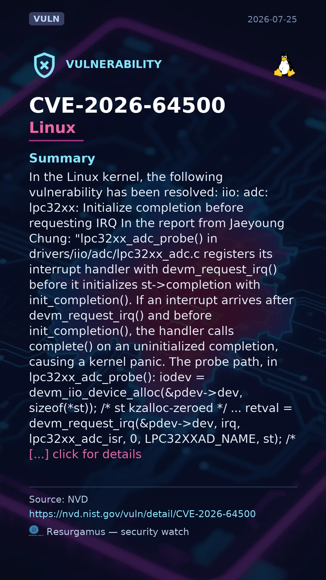 CVE-2026-64500 - Linux vulnerability