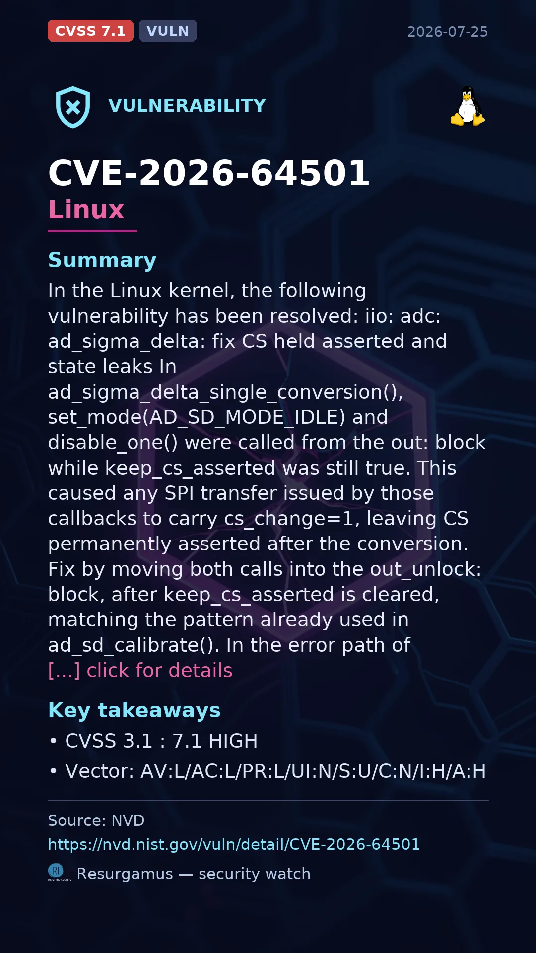 CVE-2026-64501 - Linux vulnerability