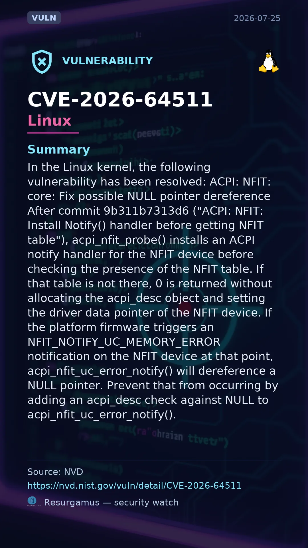 CVE-2026-64511 - Linux vulnerability