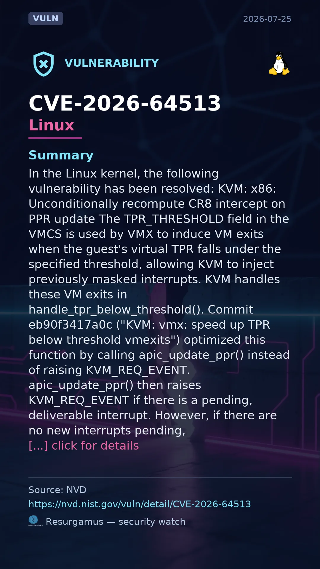 CVE-2026-64513 - Linux vulnerability