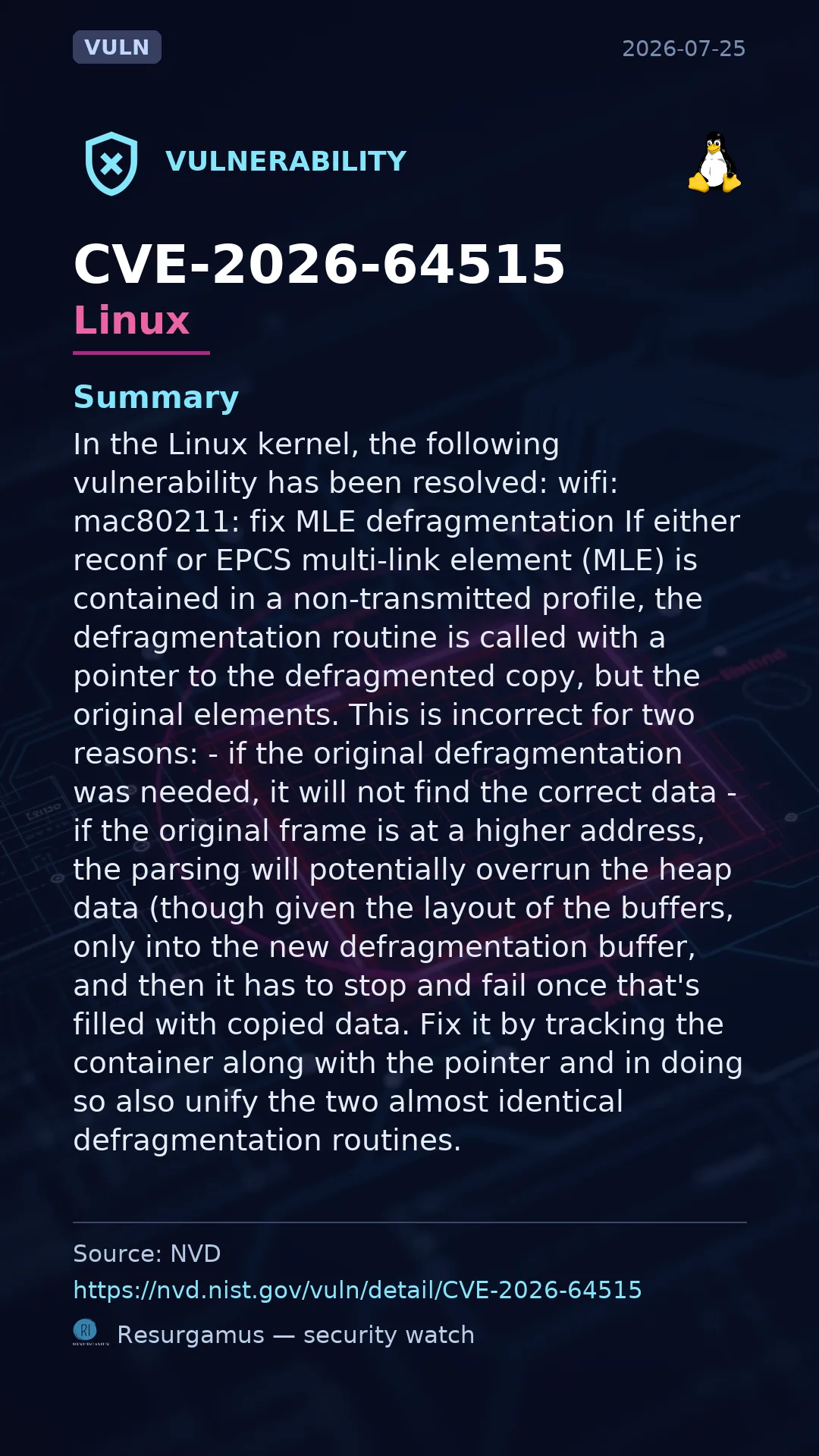 CVE-2026-64515 - Linux vulnerability