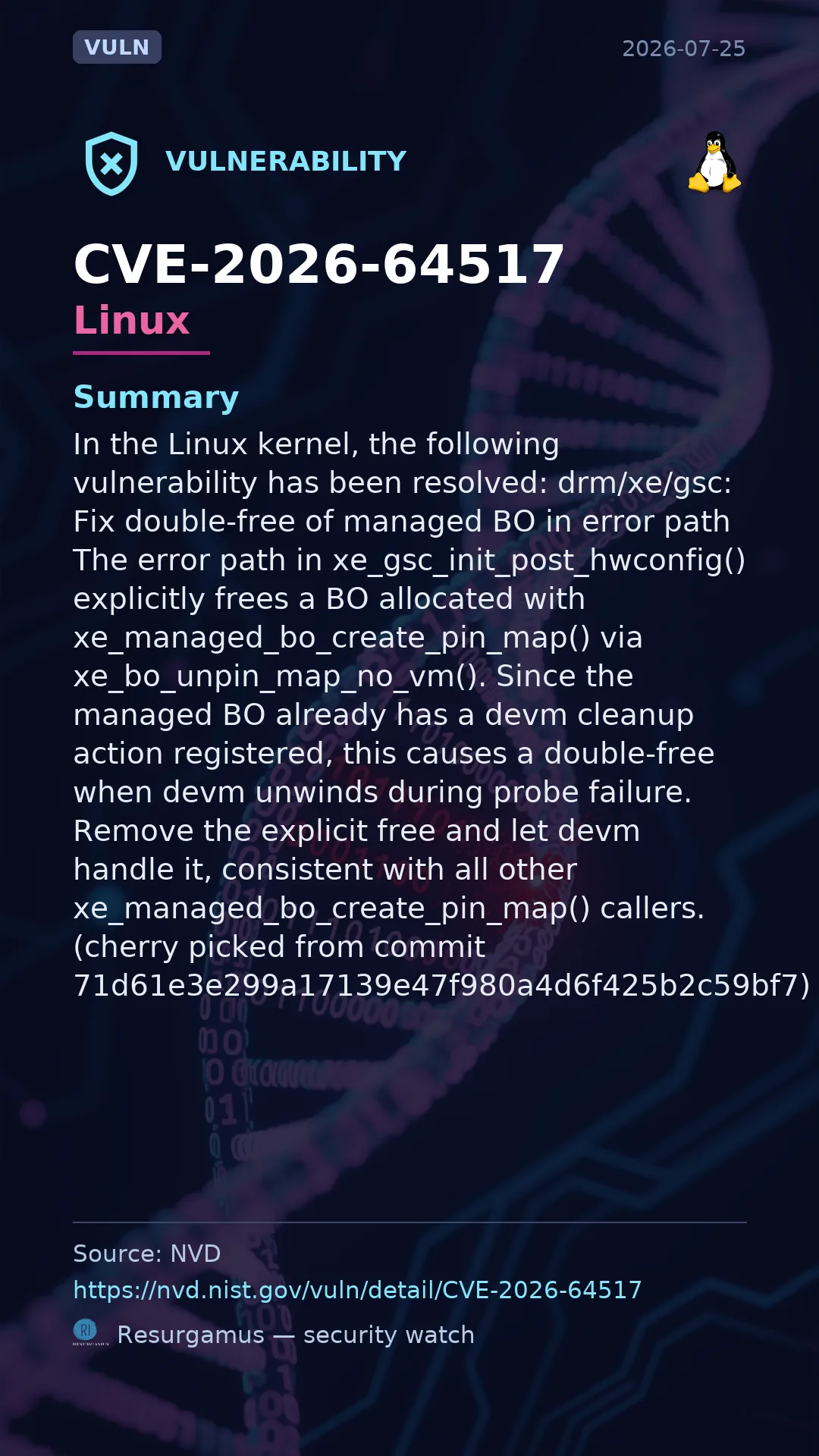 CVE-2026-64517 - Linux vulnerability