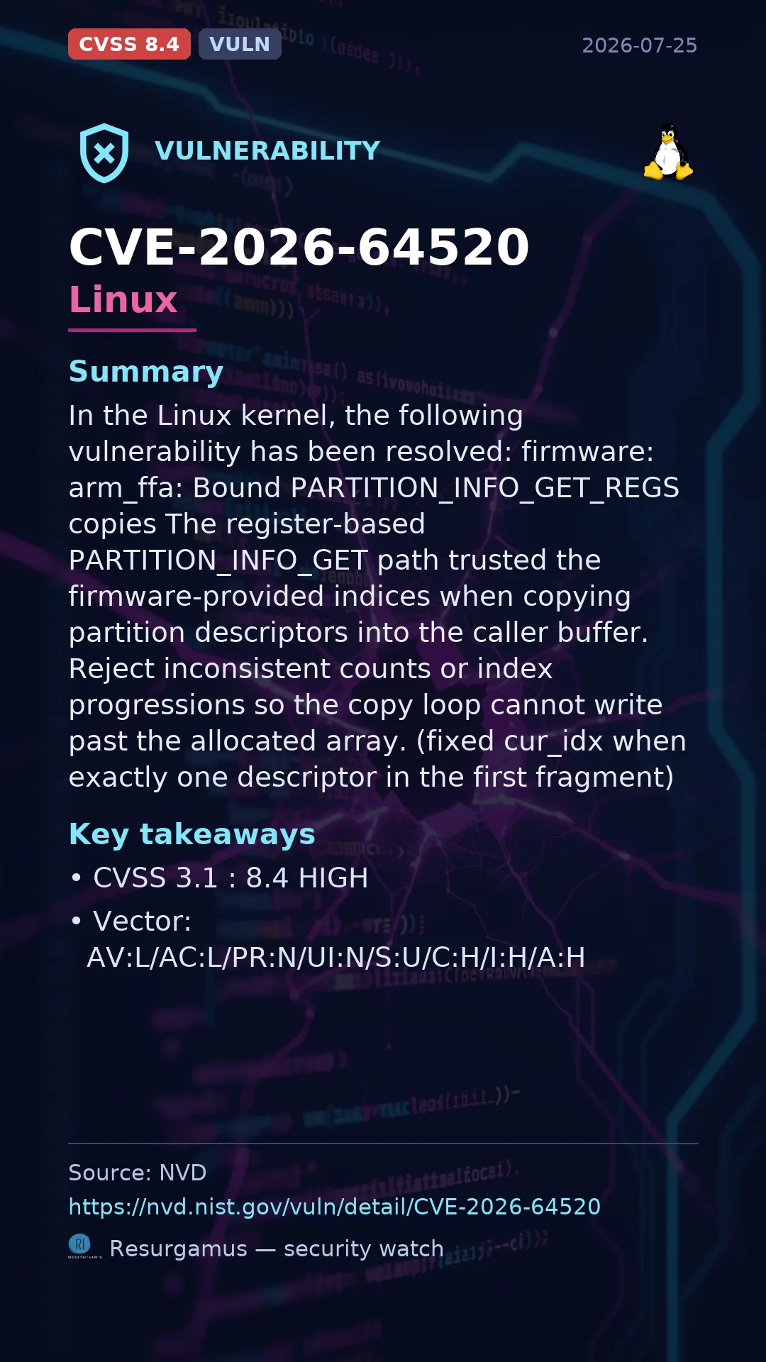 CVE-2026-64520 - Linux vulnerability