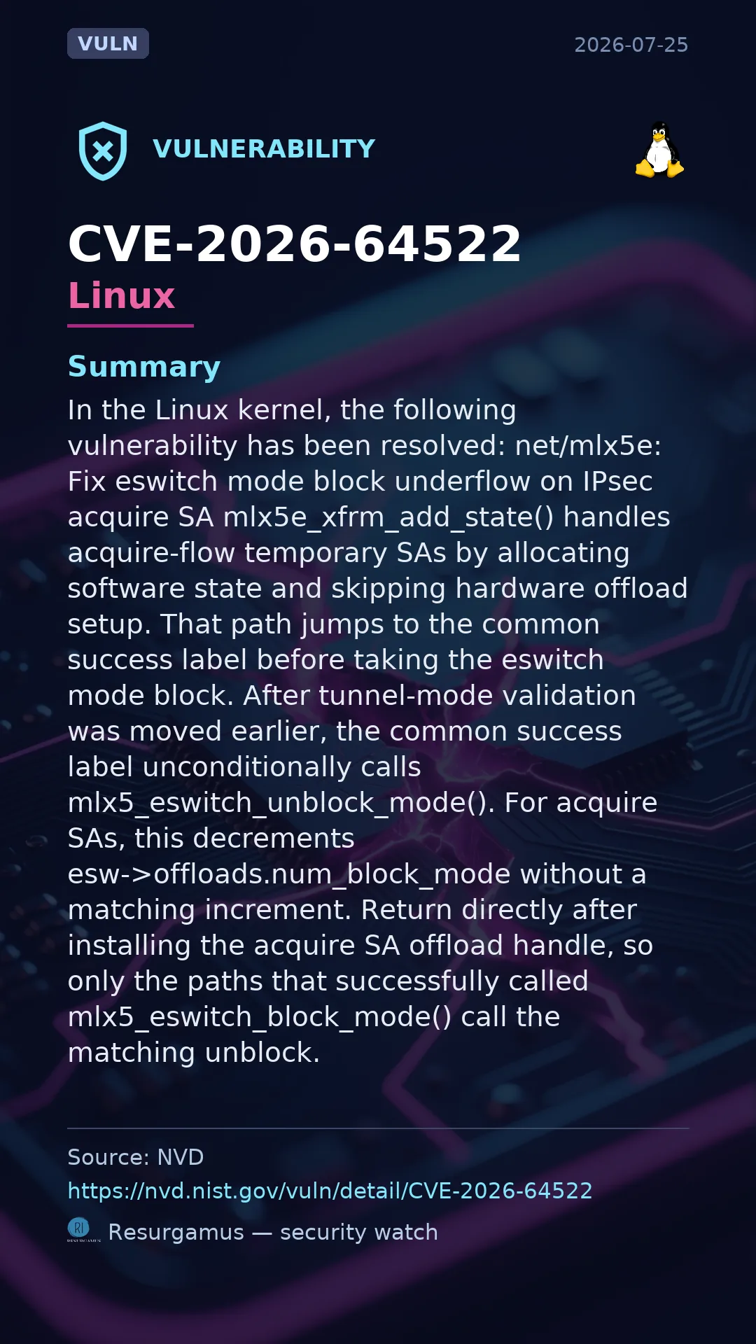 CVE-2026-64522 - Linux vulnerability