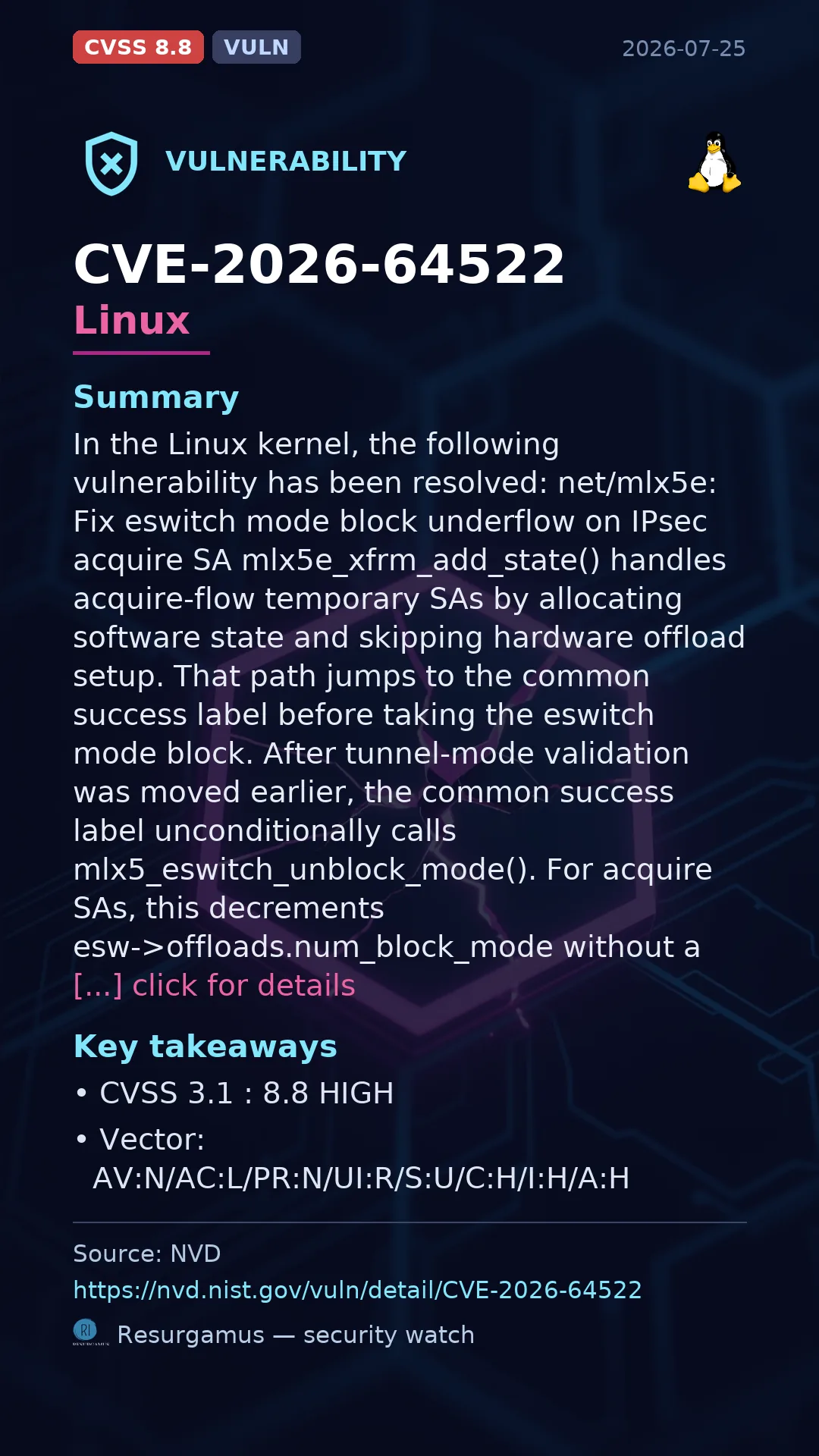 CVE-2026-64522 - Linux vulnerability