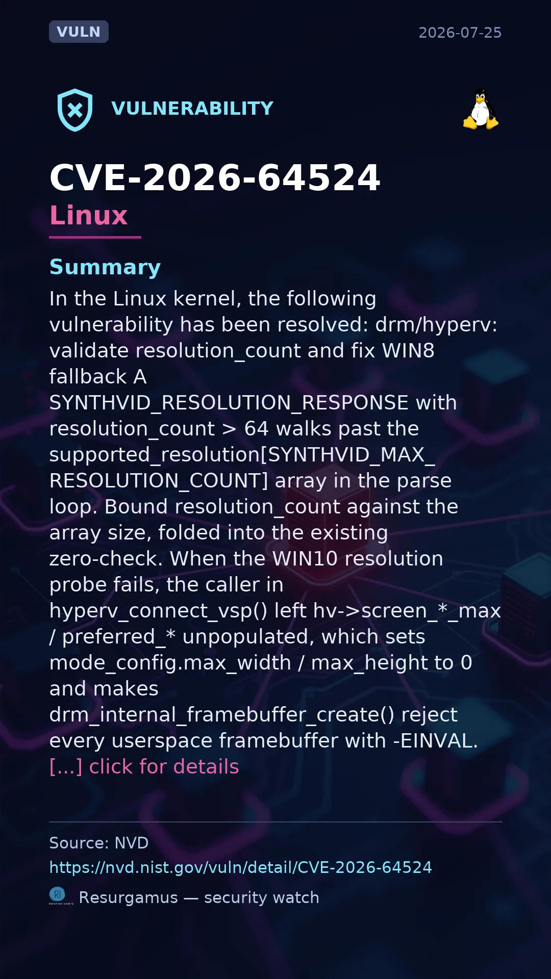CVE-2026-64524 - Linux vulnerability