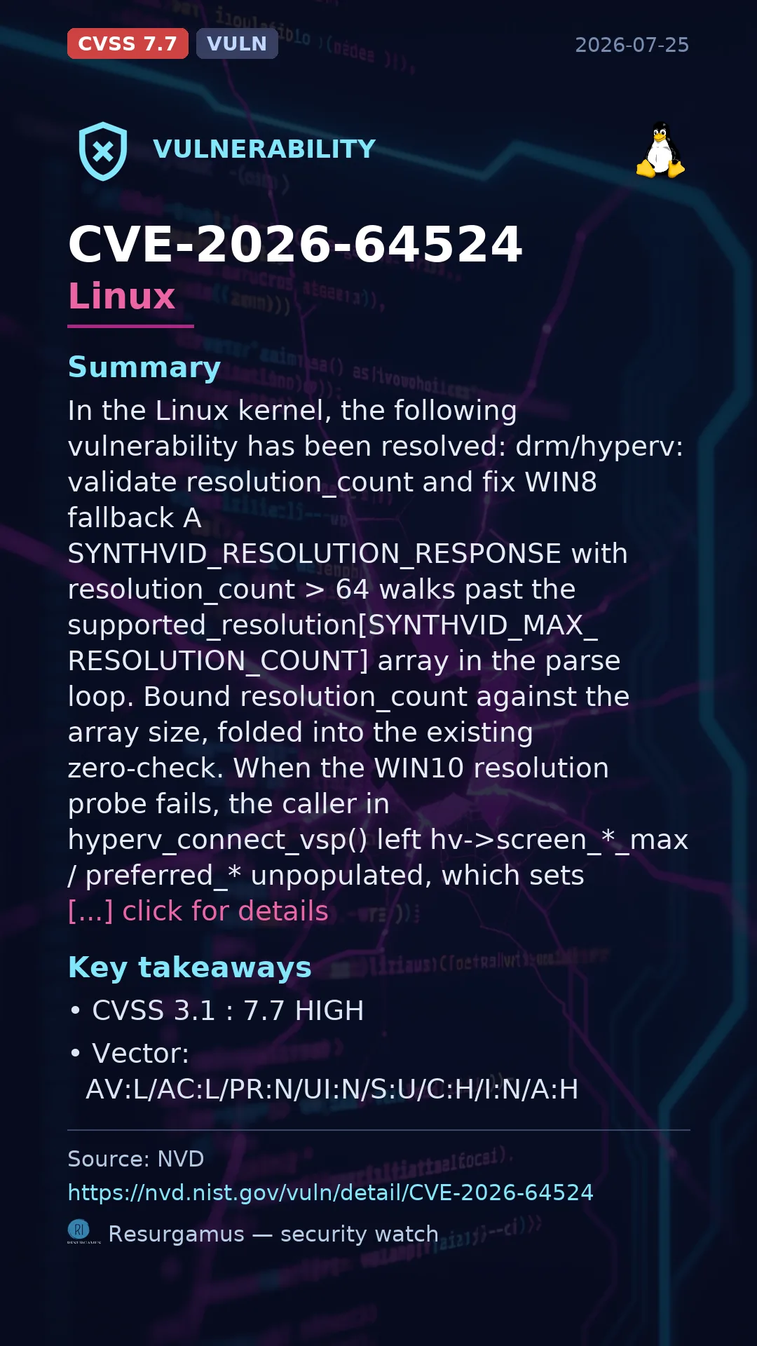 CVE-2026-64524 - Linux vulnerability