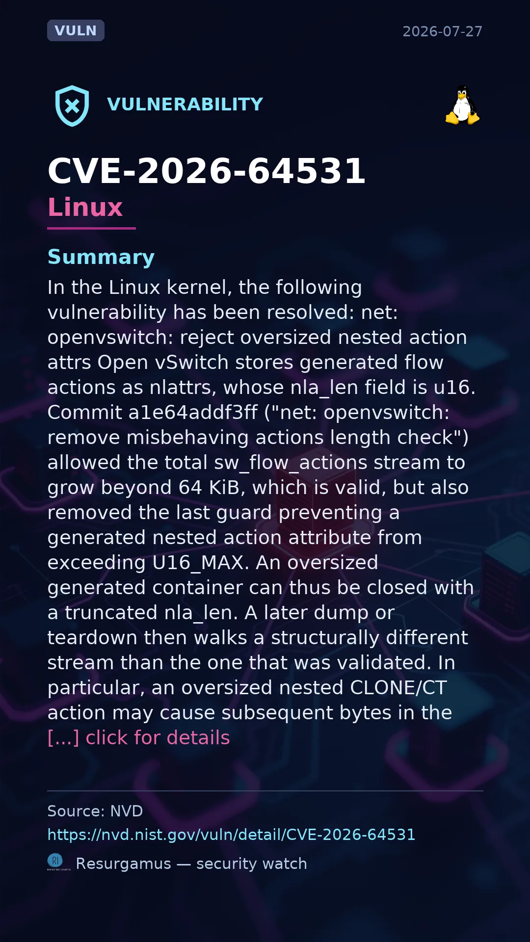 CVE-2026-64531 - Linux vulnerability