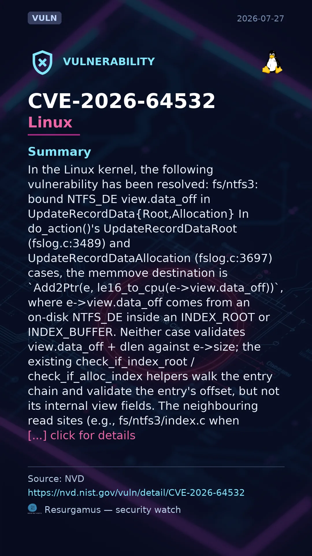 CVE-2026-64532 - Linux vulnerability