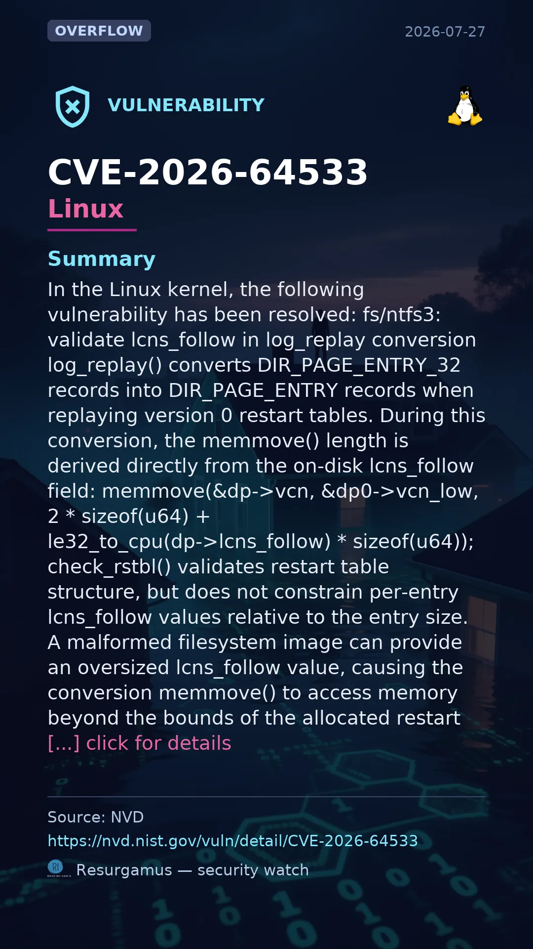 CVE-2026-64533 - Linux vulnerability