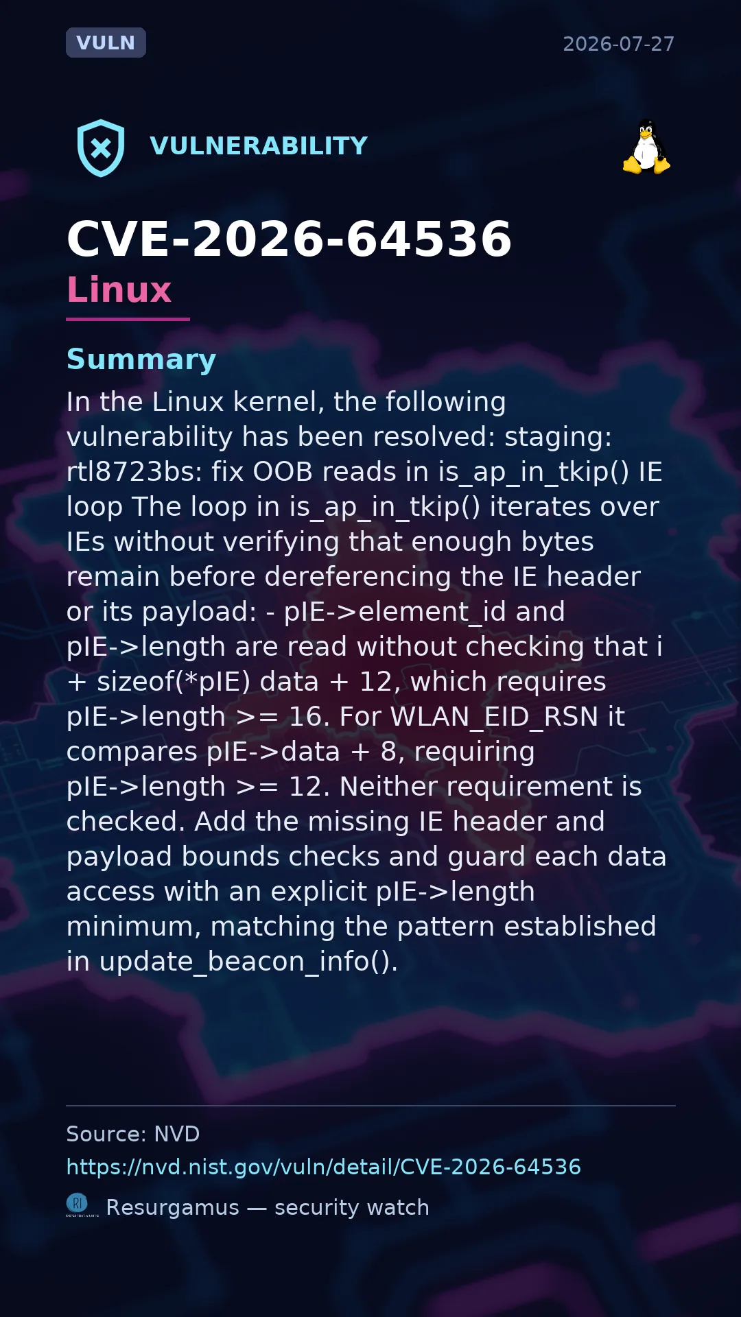 CVE-2026-64536 - Linux vulnerability
